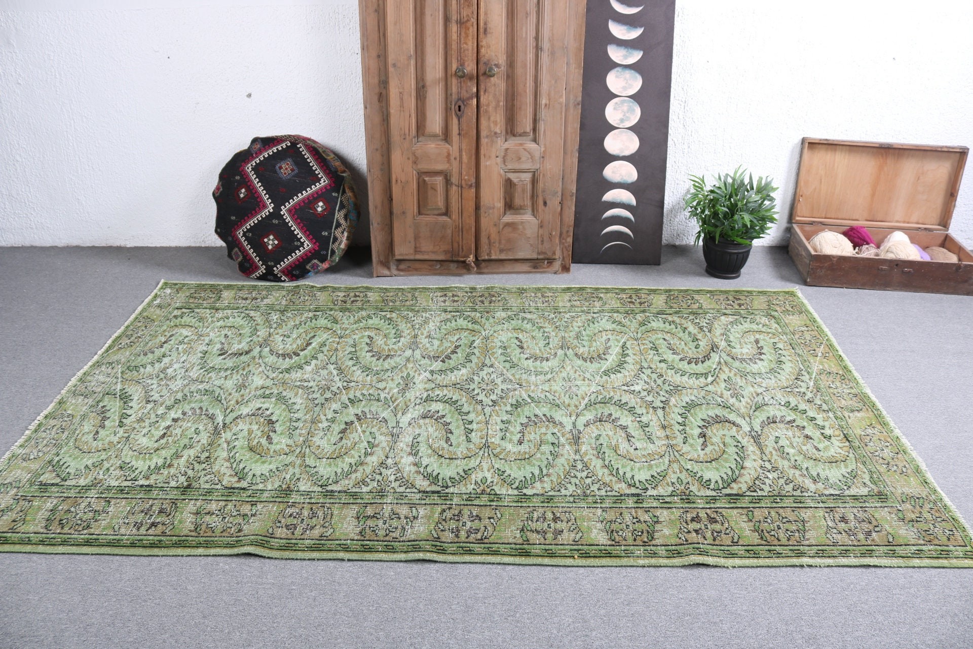 Oturma Odası Halıları, 5.5x8.8 ft Büyük Halı, Estetik Halılar, Oryantal Halı, Vintage Halı, Mutfak Halıları, Türk Halıları, Yeşil Boho Halıları, Yatak Odası Halısı