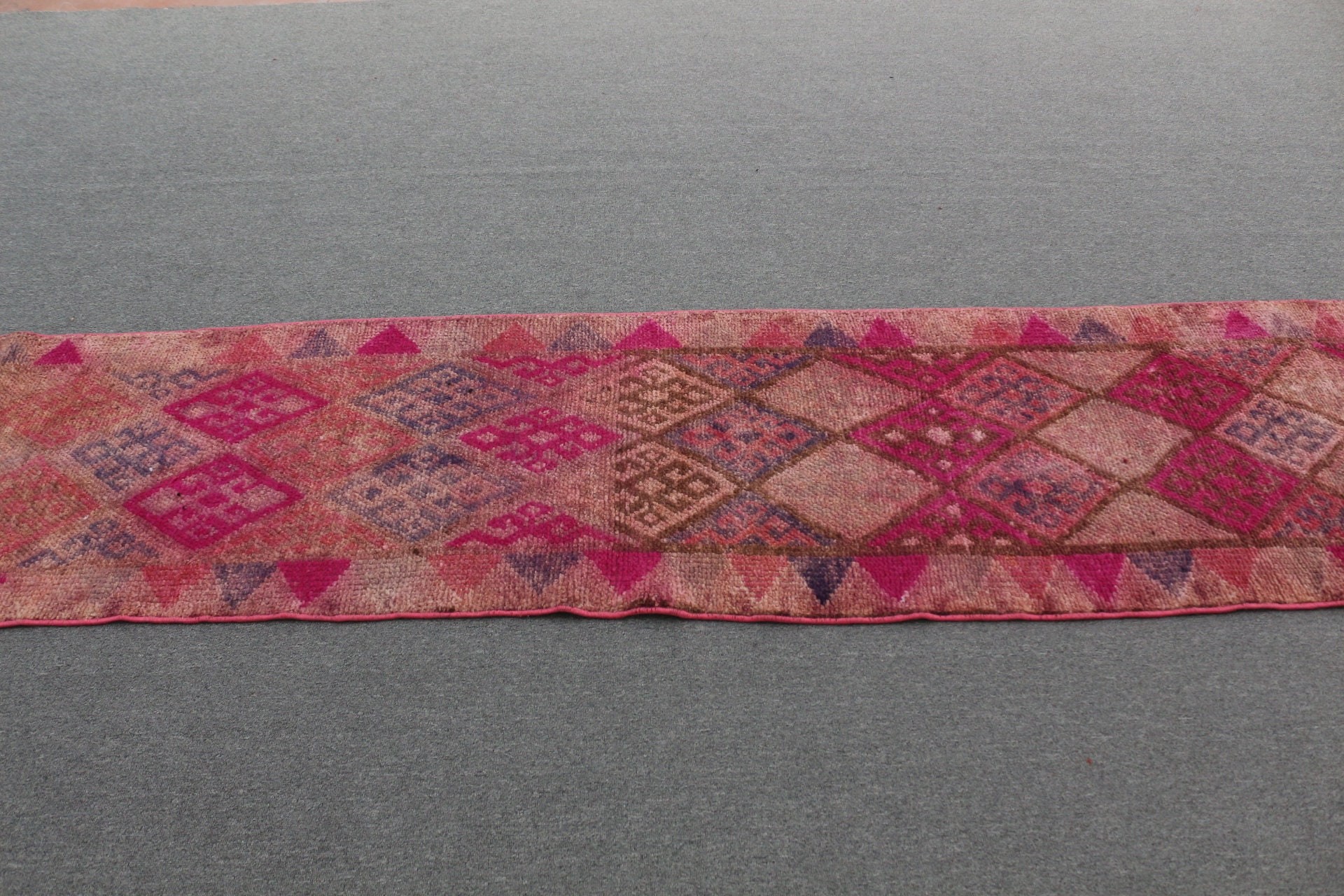 Vintage Rug, Pink Oriental Rug, Antique Rugs, Cool Rugs, Hallway Rug, Turkish Rugs, Muted Rugs, Corridor Rugs, 2.4x13.4 ft Runner Rug