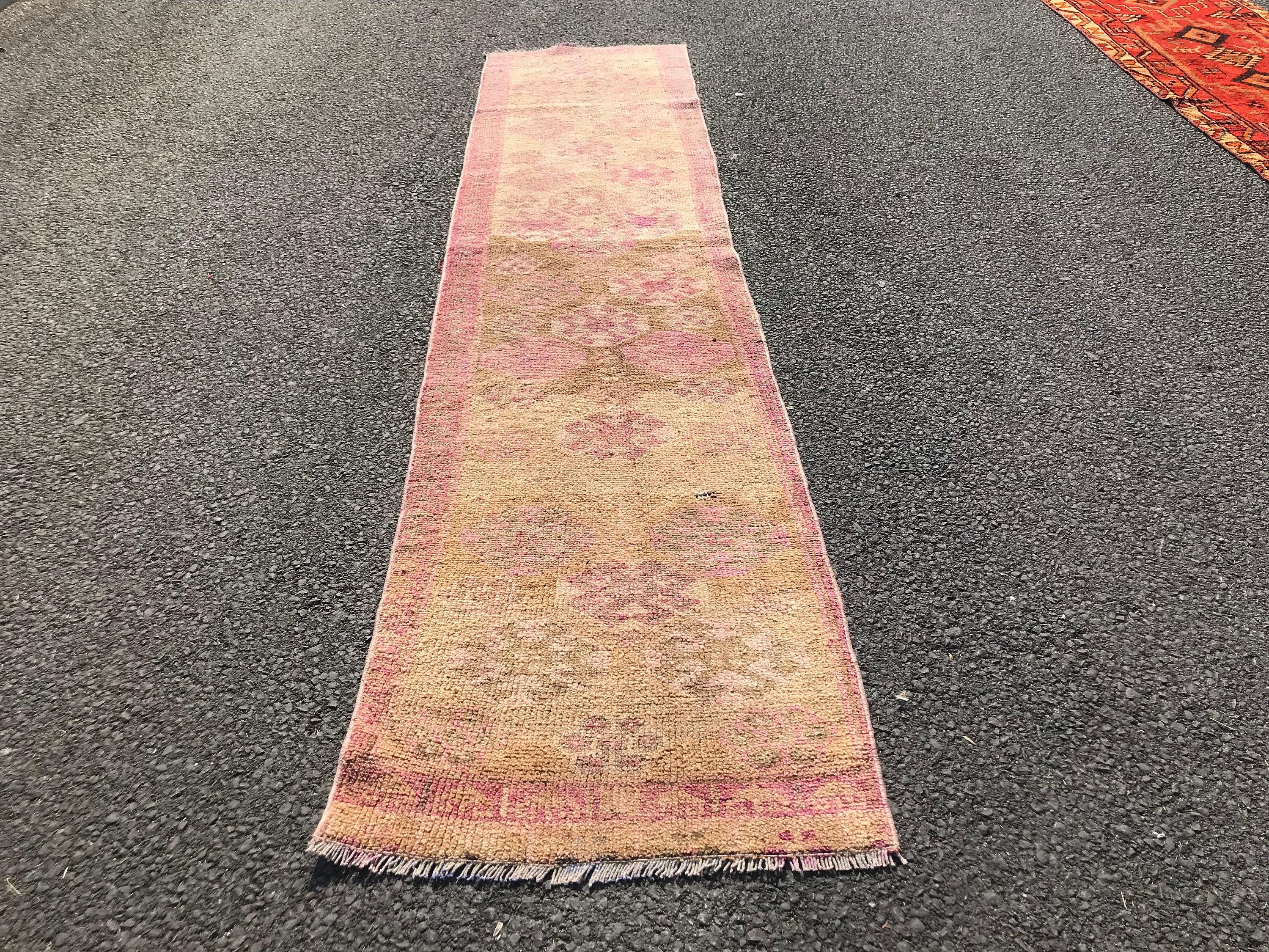 Old Rug, Corridor Rugs, Kitchen Rug, Turkish Rug, Rugs for Runner, Pink Kitchen Rug, 2.3x10.2 ft Runner Rugs, Vintage Rugs