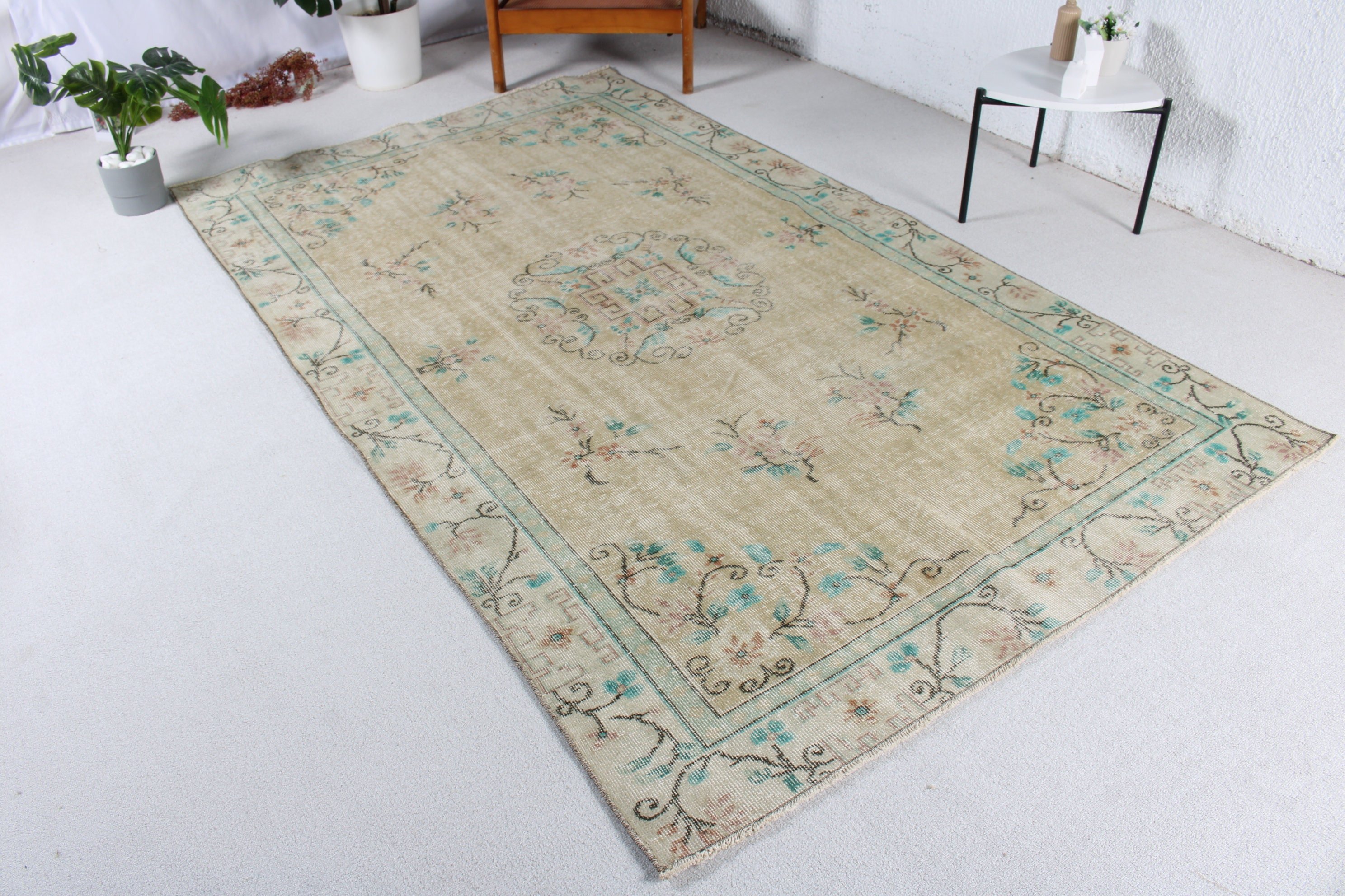 5.1x8.5 ft Büyük Halı, Yün Halılar, Türk Halısı, Vintage Halı, Boho Halı, Bej Boho Halı, Sanatsal Halılar, Büyük Vintage Halı, Büyük Boho Halı