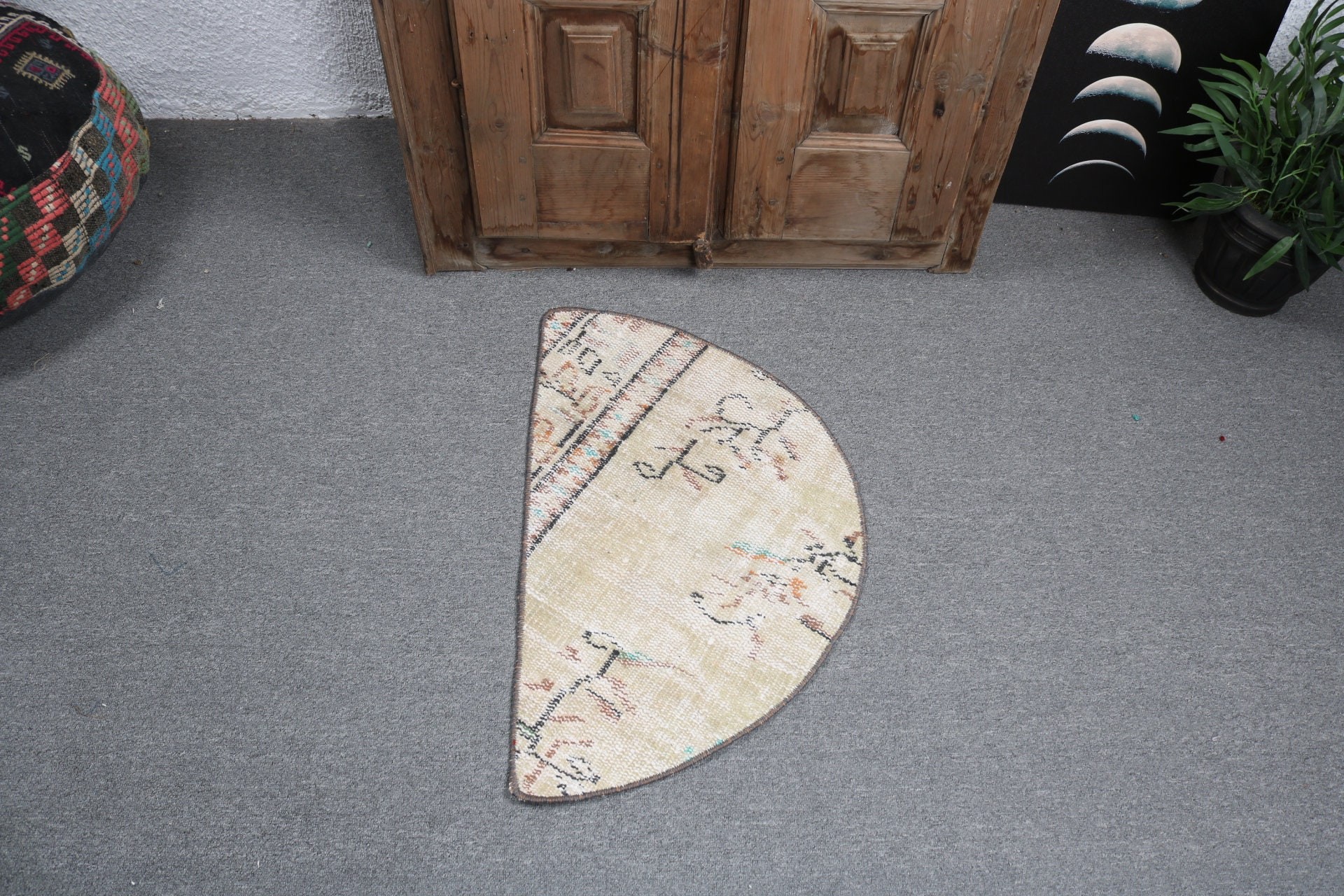 Vintage Halılar, Yer Halıları, 2,5x1,5 ft Küçük Halılar, Ev Dekorasyonu Halısı, Yeşil Geometrik Halı, Türk Halıları, Kapı Paspas Halısı, Küçük Boho Halıları