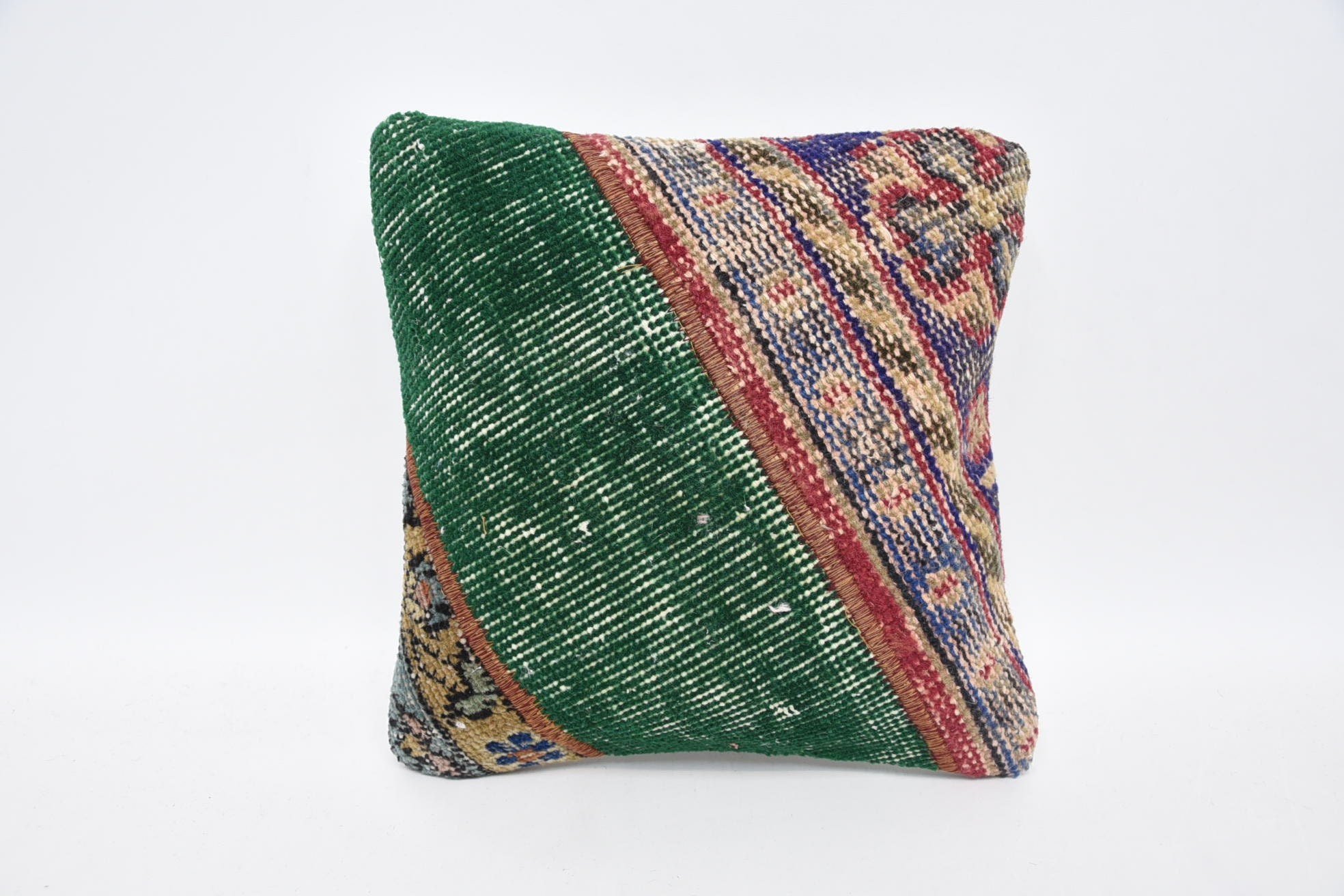 Kilim Pillow Cover, Handmade Kilim Cushion, Couch Cushion Case, Yoga Pillow Sham, Boho Pillow, 12"x12" Green Pillow Case