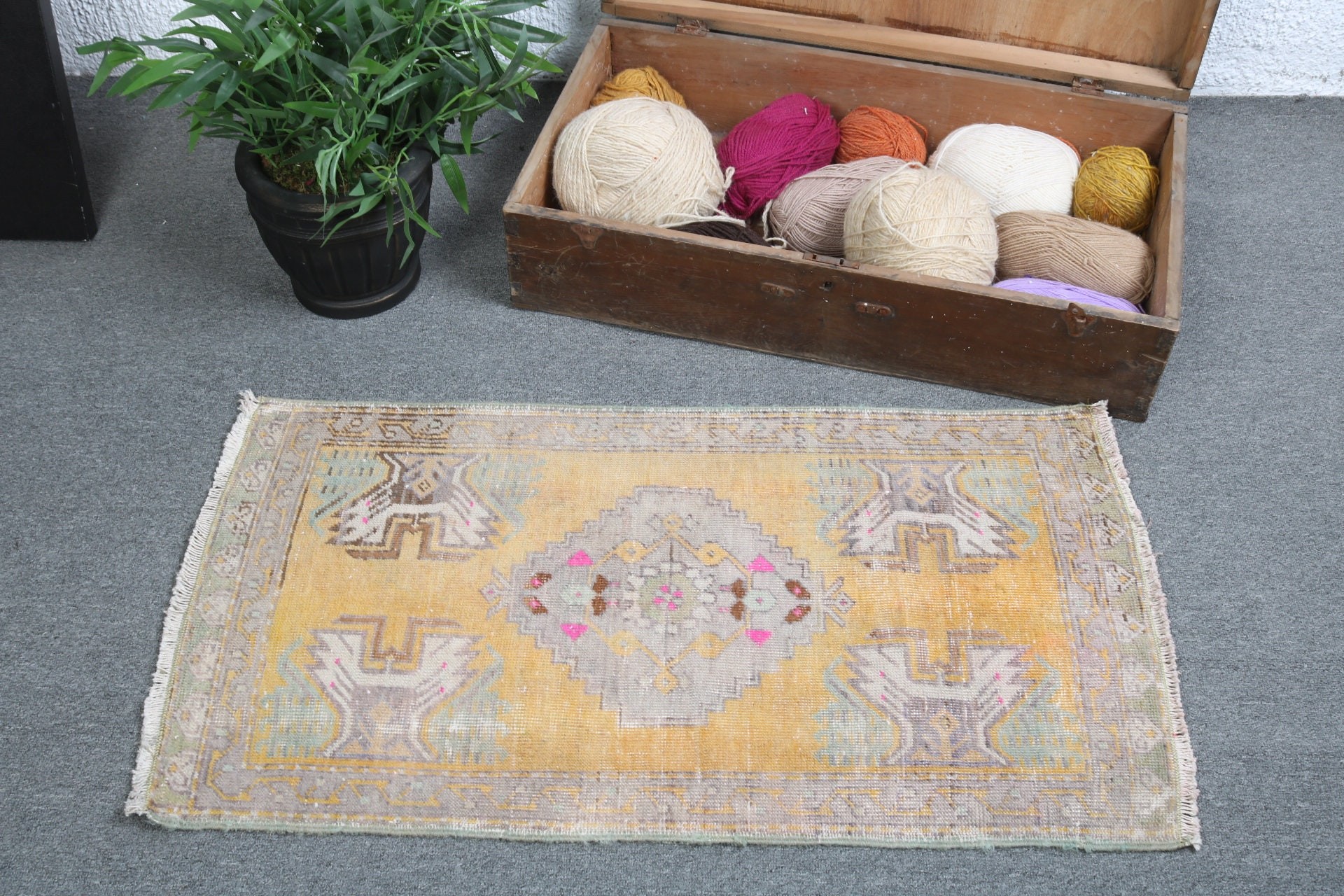 Vintage Rugs, Car Mat Rugs, Boho Rug, Small Area Rug, Turkish Rug, Oriental Rugs, 1.7x3.1 ft Small Rugs, Antique Rugs, Yellow Oriental Rugs