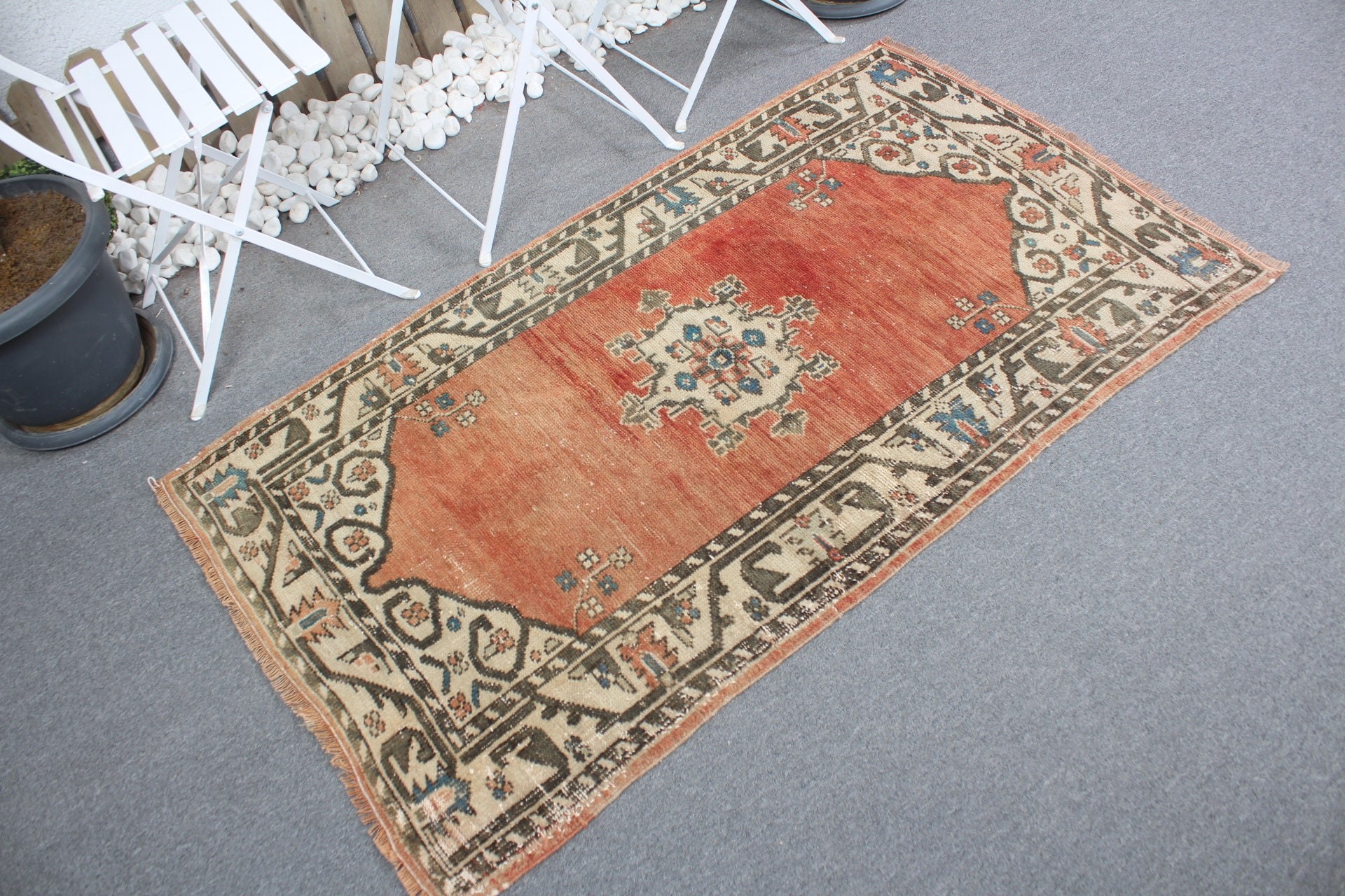 Vintage Rug, Rugs for Entry, Bedroom Rug, Turkish Rug, Pastel Rug, Entry Rugs, Red Oushak Rug, Cool Rug, 3x5.1 ft Accent Rugs, Kitchen Rug