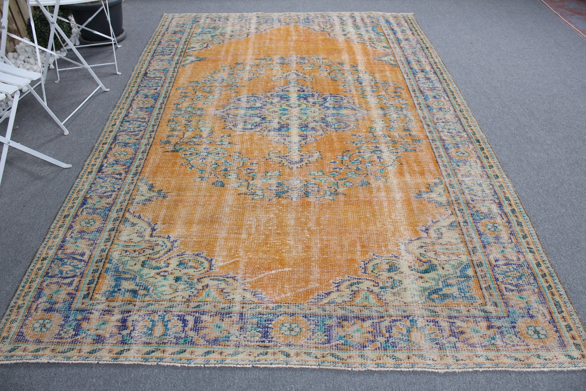 Vintage Rugs, Kitchen Rug, 6.3x9.4 ft Large Rugs, Turkish Rugs, Bedroom Rugs, Aztec Rug, Floor Rug, Yellow Home Decor Rug, Living Room Rugs