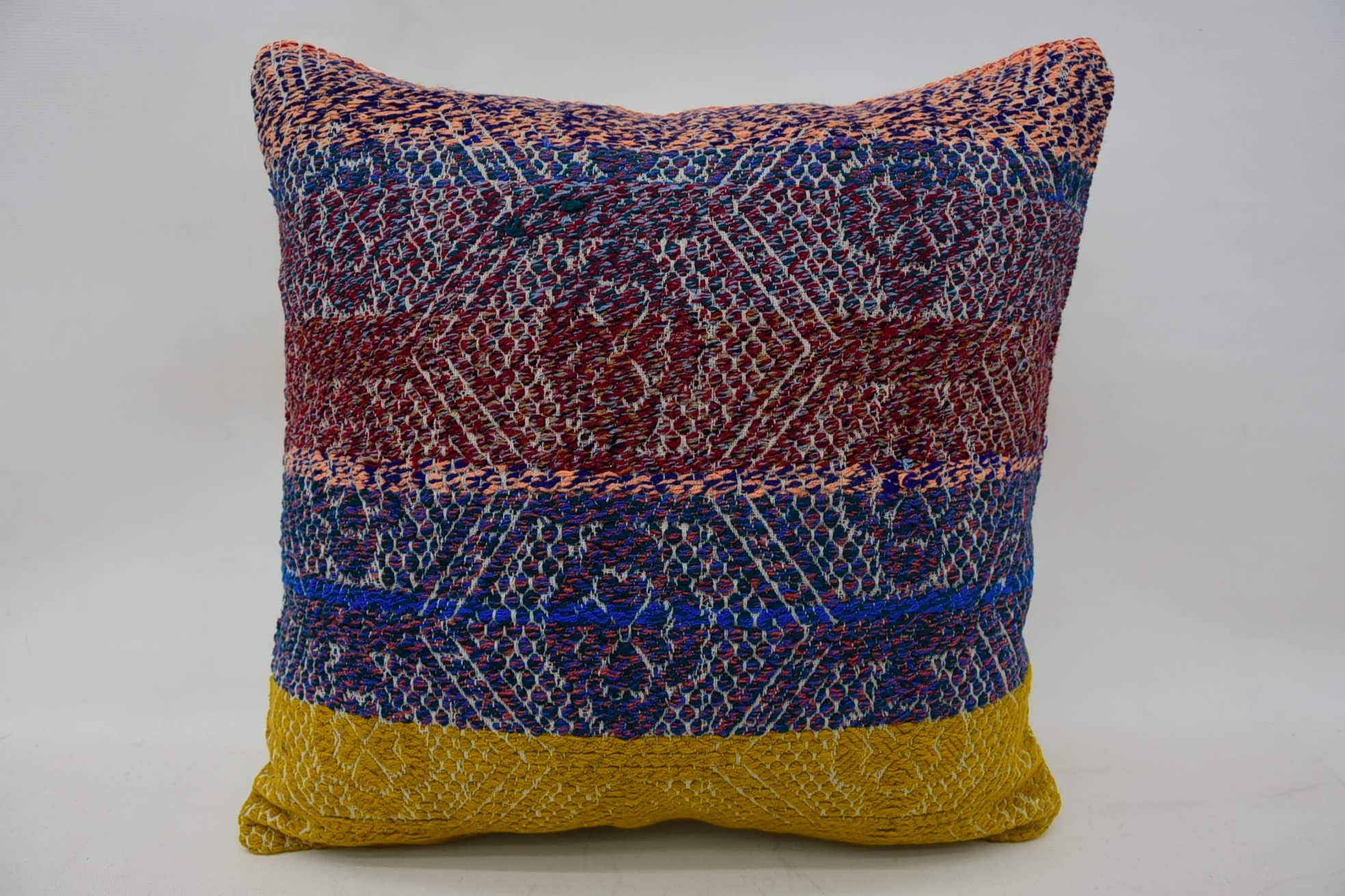 Tapestry Cushion Cover, 16"x16" Blue Pillow Sham, Boho Pillow Sham Cover, Vintage Pillow, Vintage Kilim Throw Pillow, Accent Pillow Sham