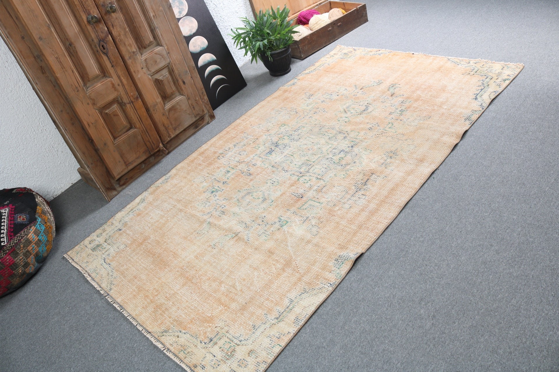 Oturma Odası Halısı, Vintage Halı, Düz Dokuma Halılar, Turuncu 4,2x7,5 ft Alan Halıları, Modern Halılar, Türk Halısı, Açıklama Halıları