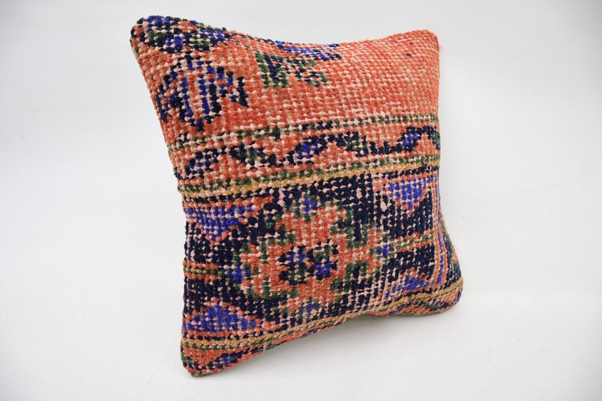 Rustic Pillow Cover, Turkish Kilim Pillow, Sofa Pillow, Vintage Kilim Throw Pillow, 12"x12" Orange Cushion Cover, Vintage Kilim Pillow