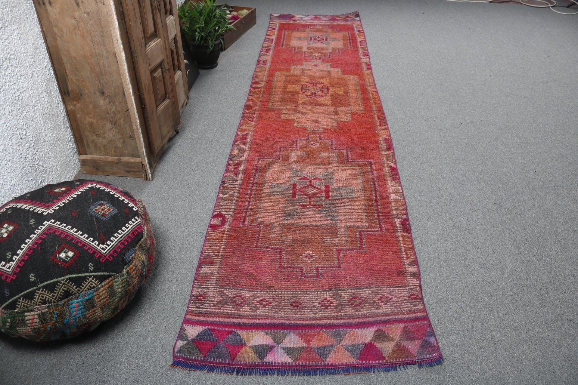 Ethnic Rug, Kitchen Rug, Vintage Rugs, Turkish Rugs, 2.8x12.1 ft Runner Rug, Vintage Runner Rug, Statement Rug, Pink Floor Rugs, Stair Rug