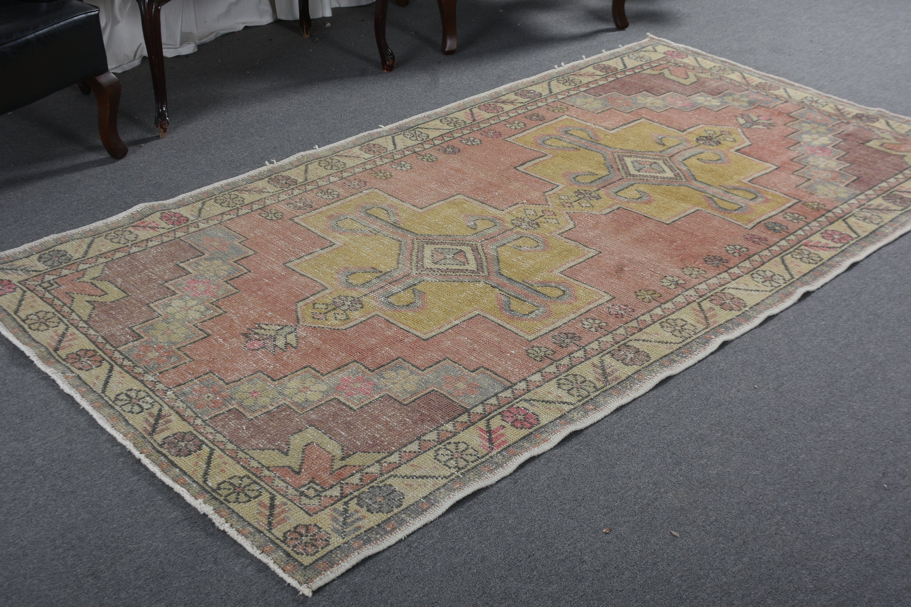 Yellow  4.6x8.3 ft Area Rug, Floor Rug, Dining Room Rugs, Outdoor Rug, Vintage Rug, Turkish Rugs, Bedroom Rugs