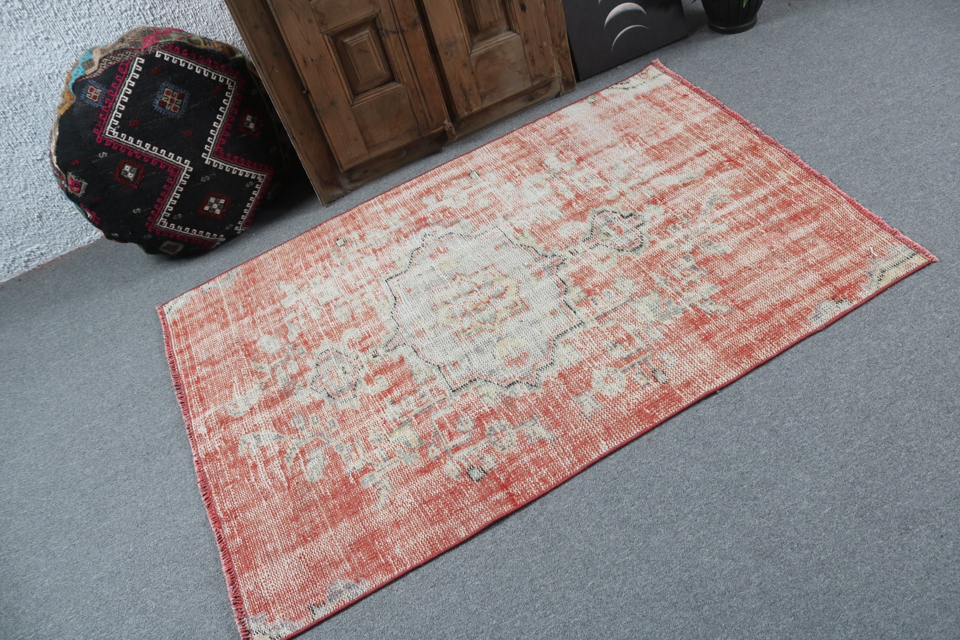 Oushak Rug, Rugs for Entry, Wool Rug, Nursery Rug, Turkish Rug, Decorative Rugs, Vintage Rugs, Red Flatweave Rug, 3.7x5.2 ft Accent Rugs