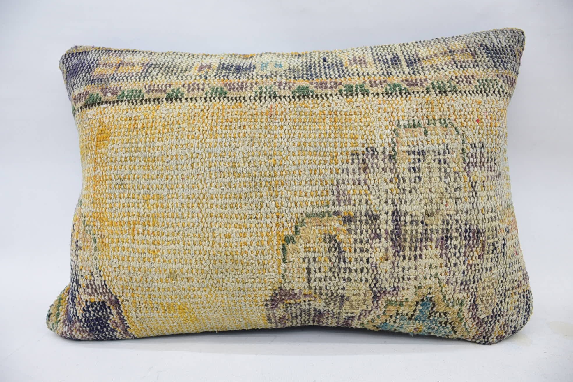 Decorative Bolster Pillow Cover, Ethnical Kilim Rug Pillow, Pillow for Sofa, 16"x24" Yellow Pillow Sham, Handmade Kilim Cushion