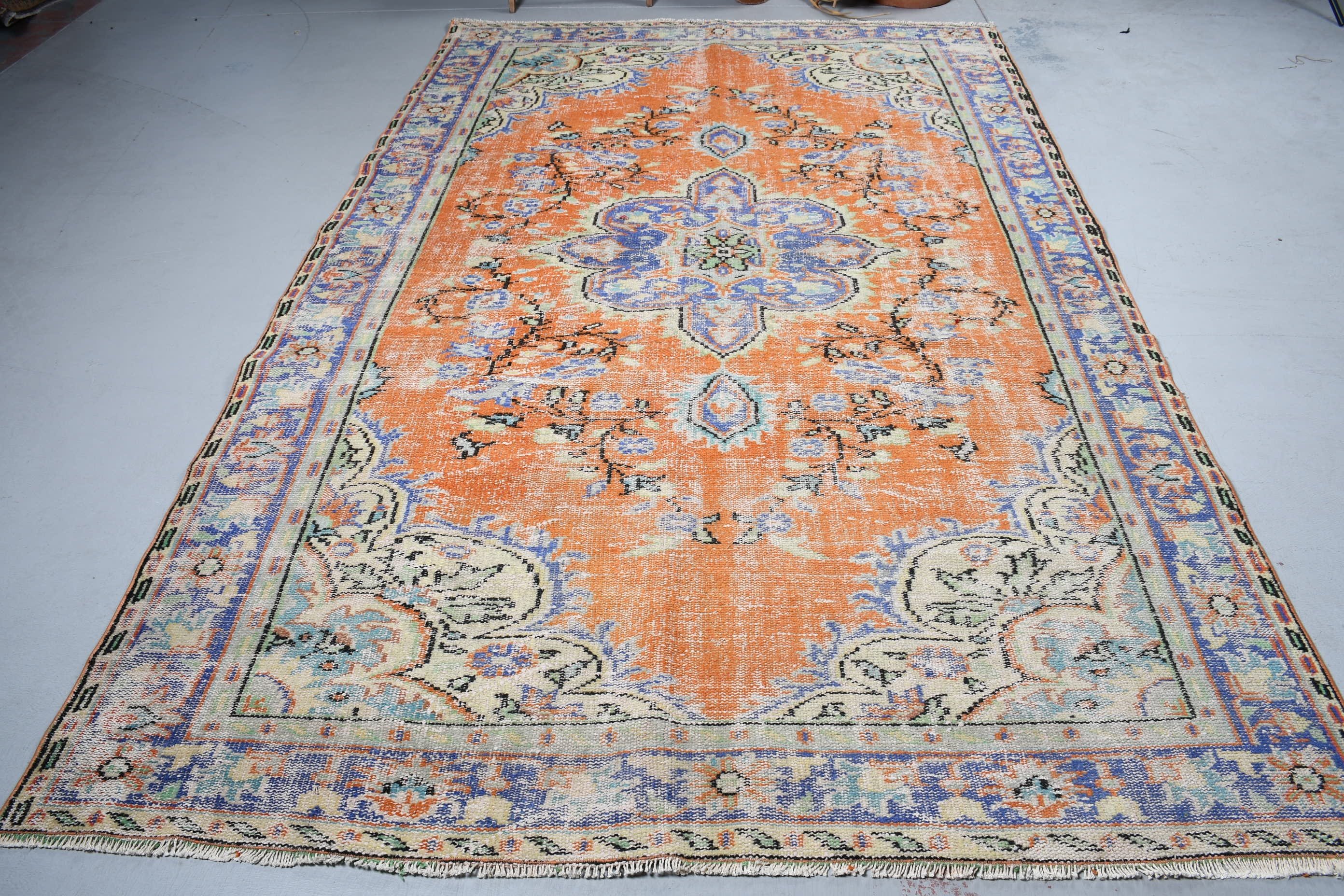 Türk Halıları, Turuncu Oushak Halıları, Sanat Halısı, Fas Halıları, Antika Halılar, 6,3x10,1 ft Büyük Halı, Yemek Odası Halısı, Yatak Odası Halıları, Vintage Halı