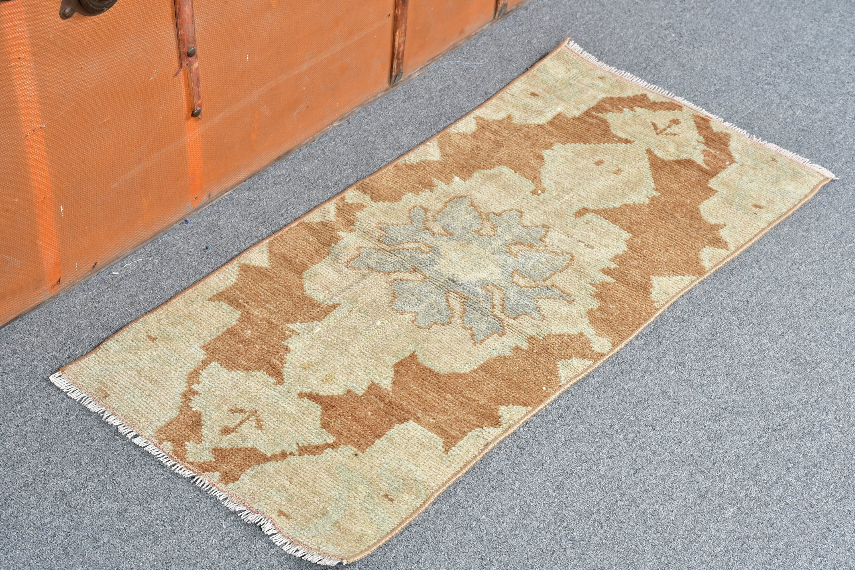 Brown Home Decor Rug, Turkish Rug, Art Rug, Oriental Rug, Vintage Rug, Bathroom Rug, 1.3x2.7 ft Small Rug, Turkey Rug, Cool Rug, Bath Rug