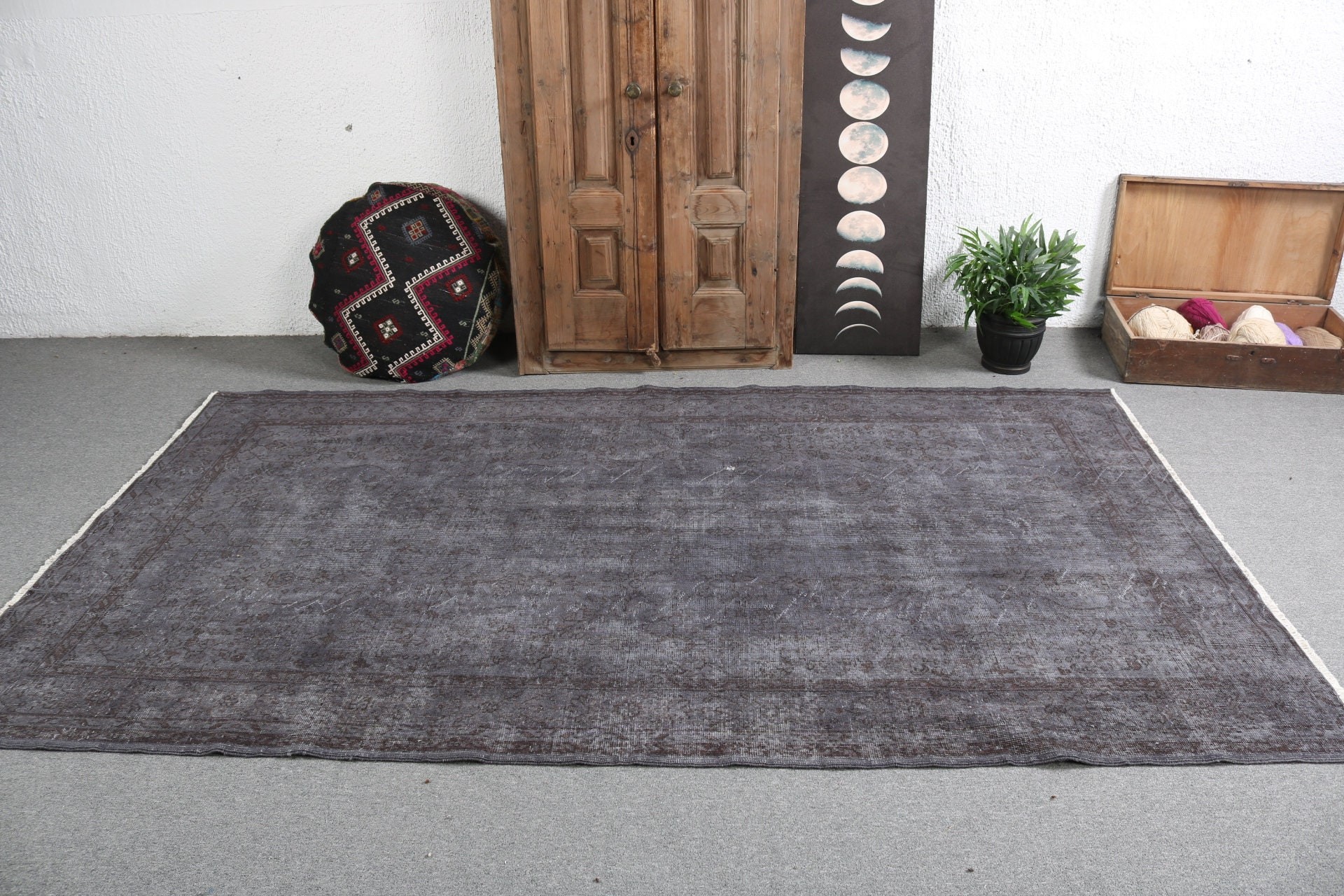 Gray  5.3x9.1 ft Large Rugs, Floor Rugs, Turkish Rugs, Bedroom Rug, Luxury Rugs, Cool Rugs, Large Oushak Rugs, Vintage Rug