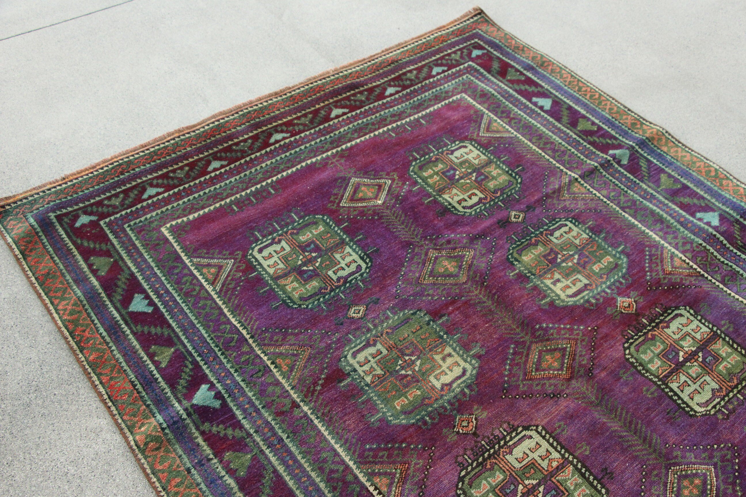 Oturma Odası Halısı, Vintage Halı, Yün Halı, Yatak Odası Halısı, Mor 4.7x7.2 ft Alan Halıları, Türk Halısı, Sanat Halıları