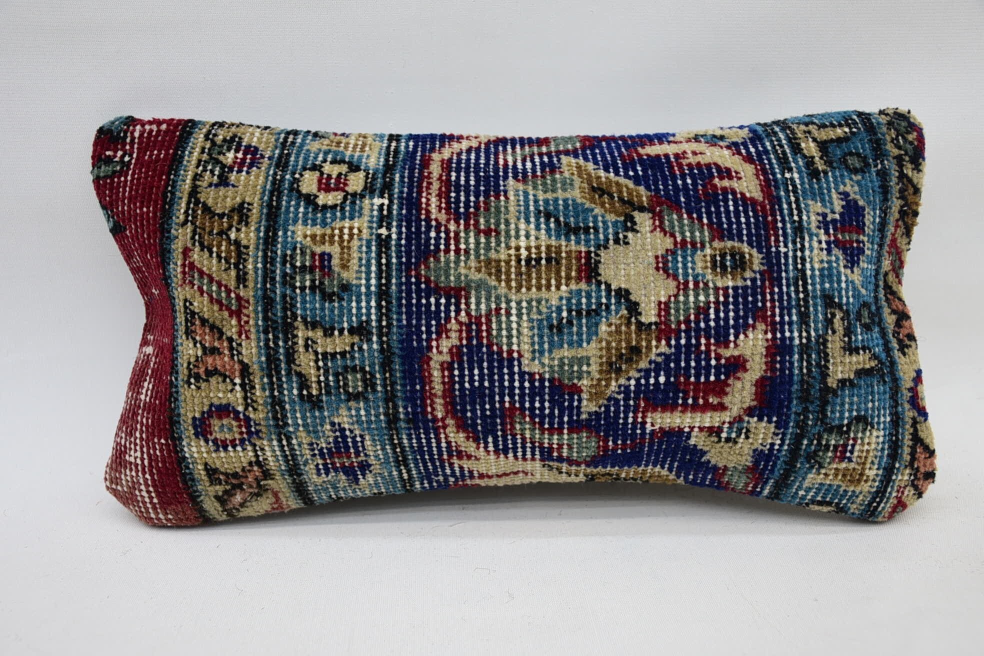 Pillow for Couch, Kilim Pillow, Turkish Rugs Cushion, Hippie Throw Pillow Case, Home Decor Pillow, 8"x16" Blue Pillow