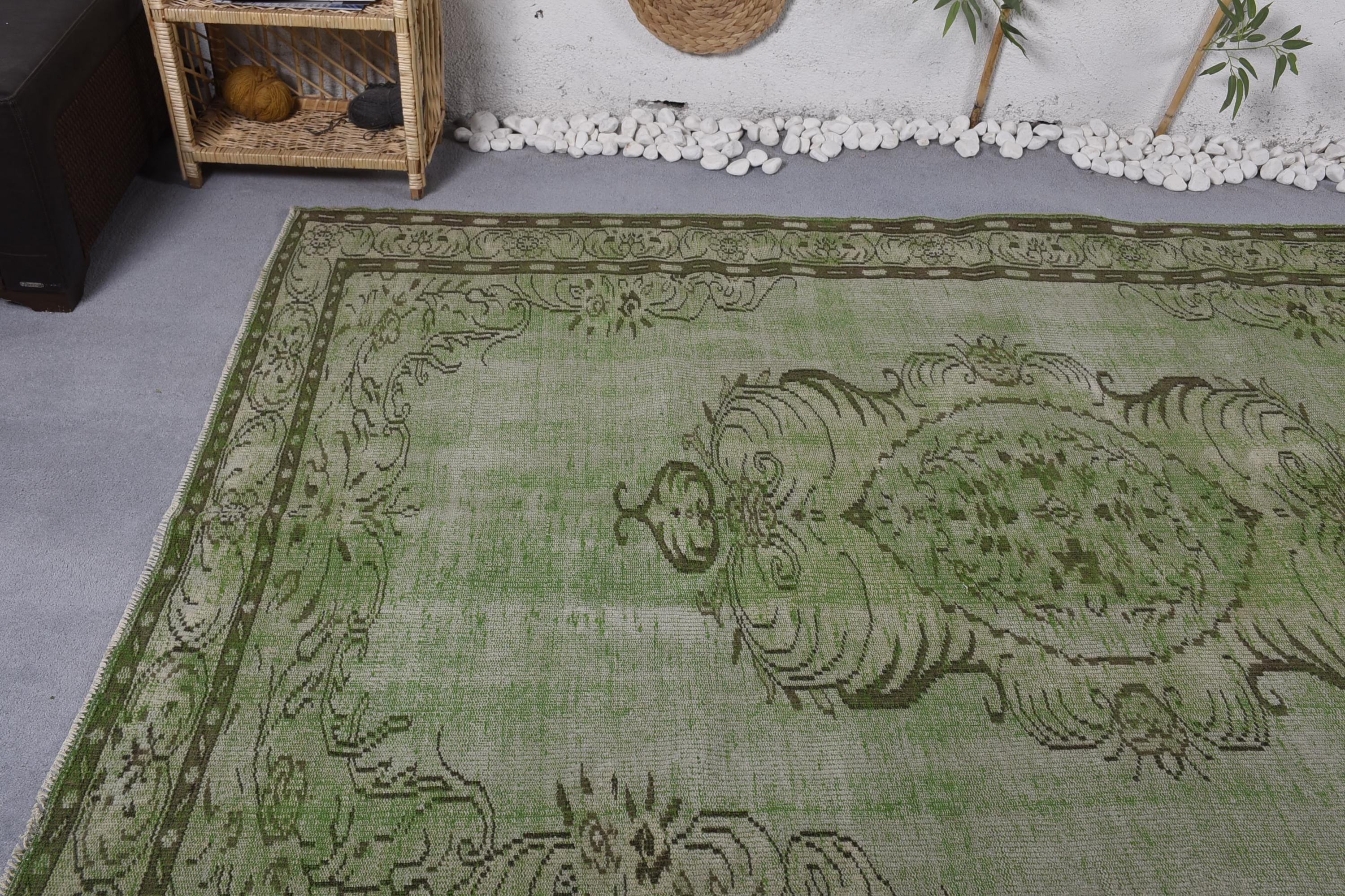 Kitchen Rug, Turkish Rug, Vintage Rug, 6.3x8.9 ft Large Rug, Rugs for Bedroom, Bedroom Rugs, Luxury Rugs, Dining Room Rug, Green Wool Rugs