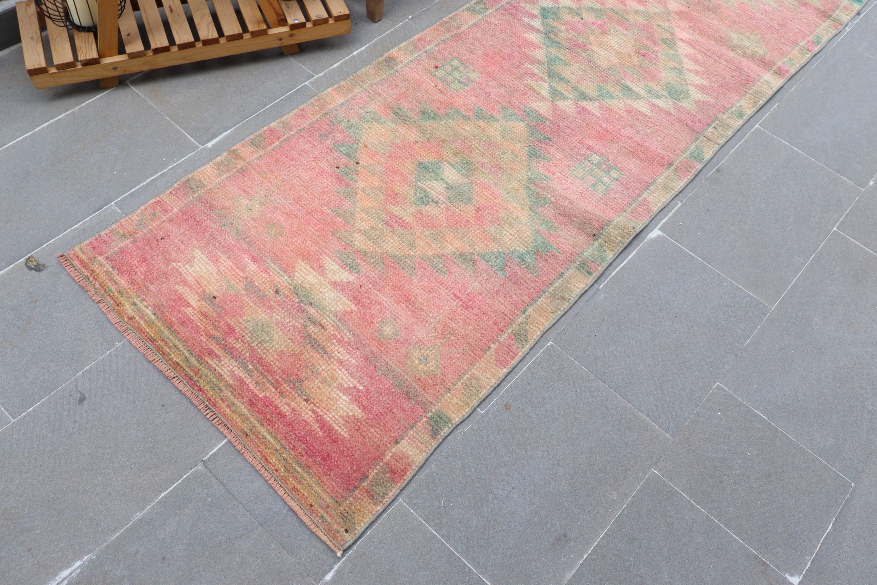 Orange  2.8x10.5 ft Runner Rug, Oriental Rug, Vintage Rug, Corridor Rug, Stair Rug, Abstract Rugs, Turkish Rug, Kitchen Rug