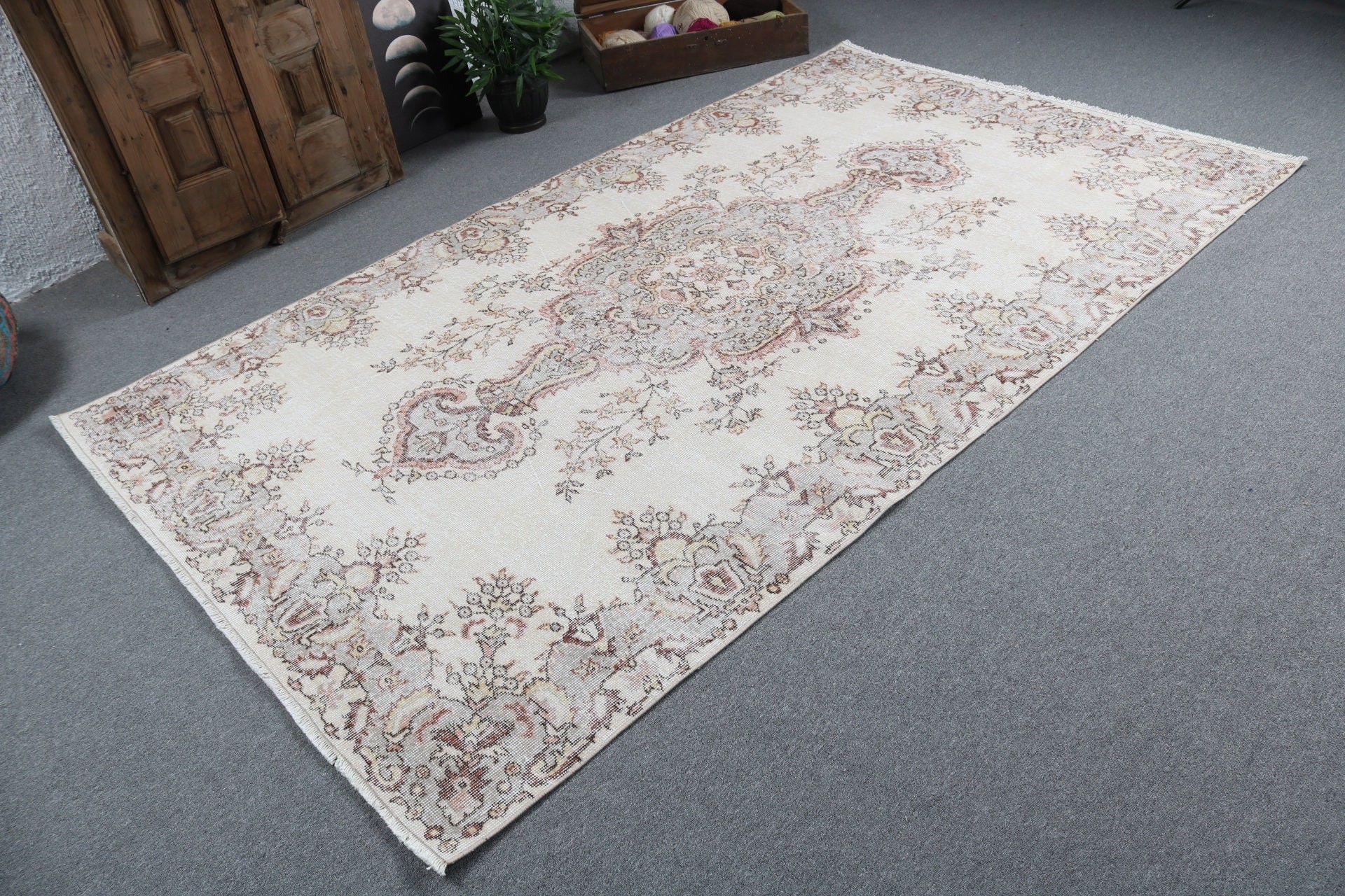 Beige Wool Rugs, Vintage Rugs, Bedroom Rug, Anatolian Rug, Large Boho Rugs, Kitchen Rugs, Artistic Rug, 5.4x9 ft Large Rugs, Turkish Rug