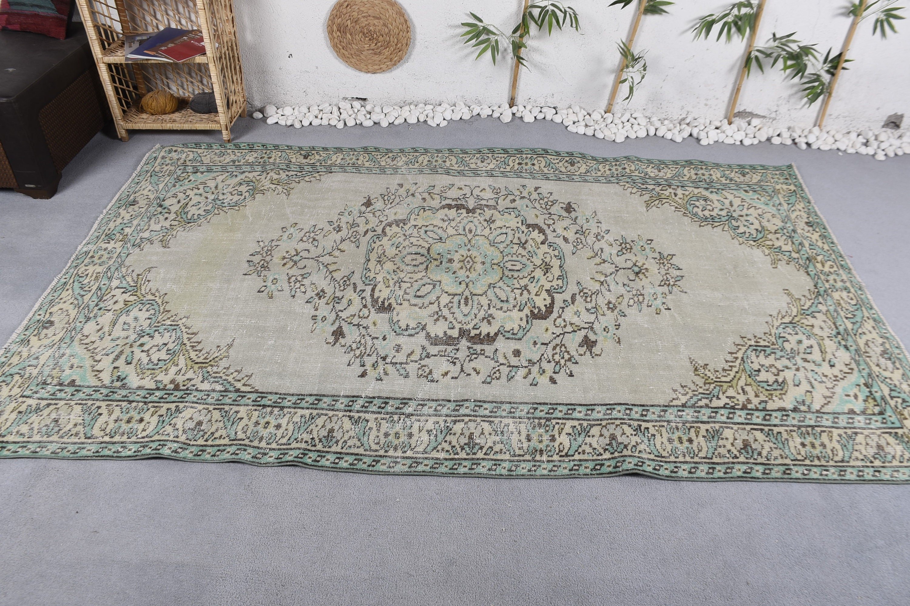 Rugs for Salon, Salon Rug, Green Moroccan Rug, Anatolian Rug, Turkish Rugs, Vintage Rugs, Bedroom Rugs, 5.4x8.6 ft Large Rugs, Antique Rug