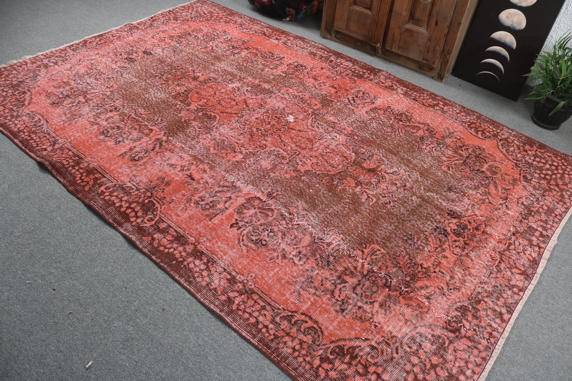 Turkish Rug, Salon Rugs, Red Oushak Rug, Vintage Rugs, Bedroom Rugs, Rugs for Large Vintage, Floor Rug, 5.8x9 ft Large Rugs, Kitchen Rug