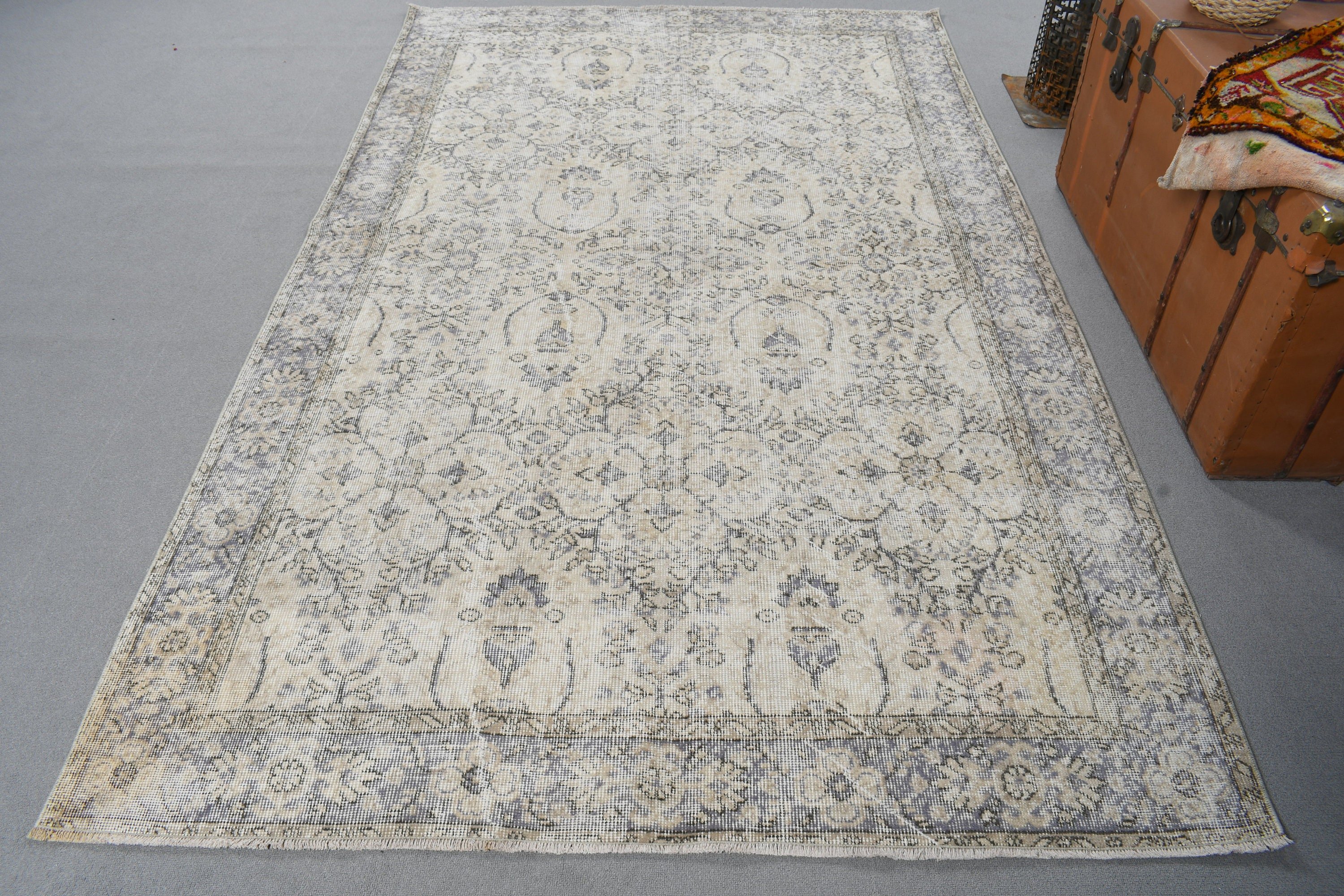 Fas Halıları, Büyük Oushak Halıları, Türk Halısı, 5,1x8,6 ft Büyük Halı, Bej Oushak Halısı, Vintage Halılar, Büyük Boho Halısı, Geometrik Halı