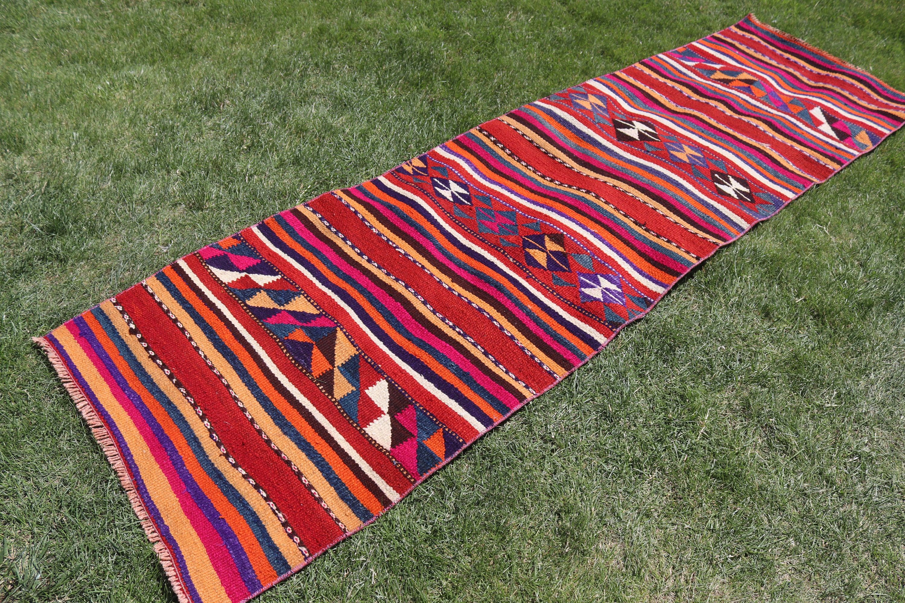 Gökkuşağı Boho Halıları, Vintage Halı, Açıklama Halıları, Kabile Halısı, Beni Ourain Runner Halısı, 2.7x8.8 ft Runner Halıları, Türk Halısı, Yün Halısı, Kilim