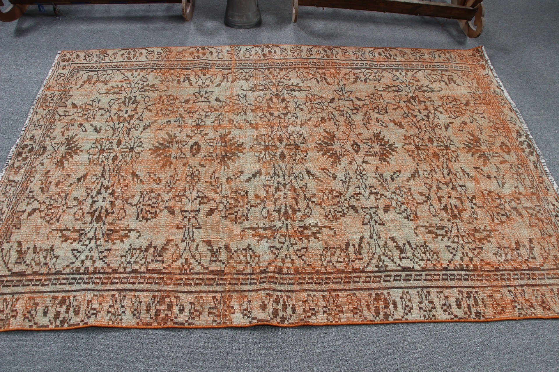 Oturma Odası Halıları, Pastel Halı, Kahverengi Mutfak Halısı, Yün Halılar, İç Mekan Halısı, Türk Halısı, Ev Dekor Halısı, Vintage Halı, 4.7x7 ft Alan Halısı