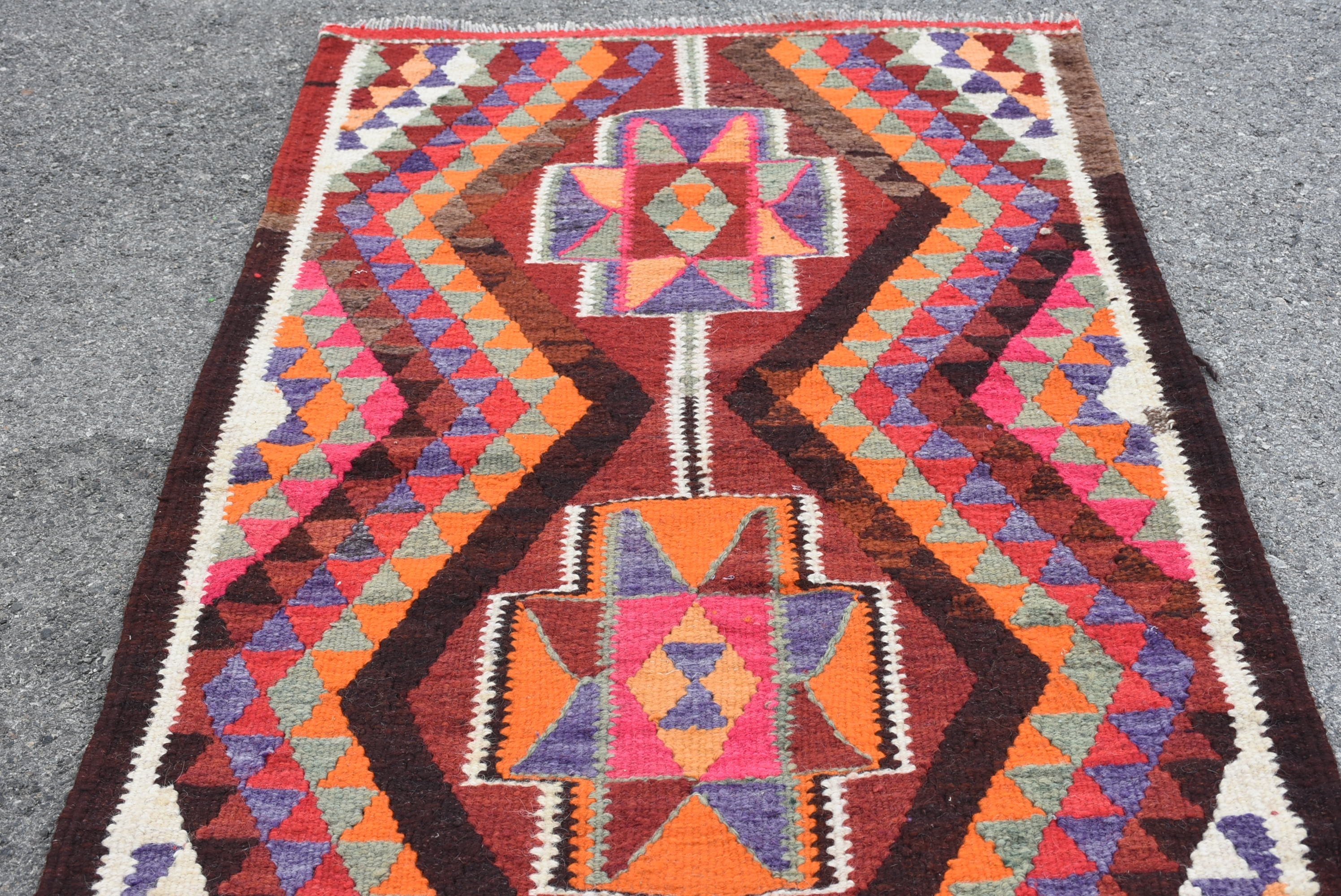 Orange Oushak Rugs, Stair Rugs, Home Decor Rug, Rugs for Kitchen, Turkish Rugs, Vintage Rug, 3x9.9 ft Runner Rug, Floor Rug, Hallway Rug