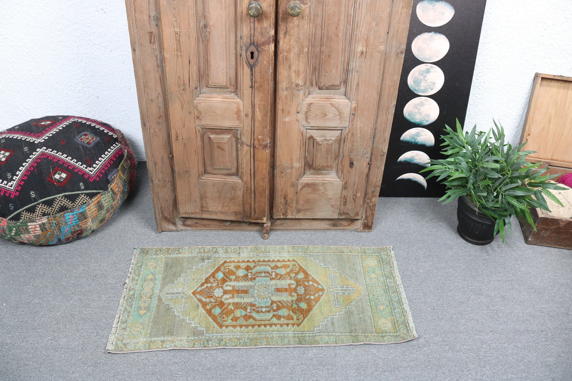 Turkish Rugs, Bath Rugs, Organic Rug, 1.5x3.1 ft Small Rug, Vintage Rugs, Flatweave Rugs, Green Antique Rugs, Cool Rugs, Small Vintage Rugs