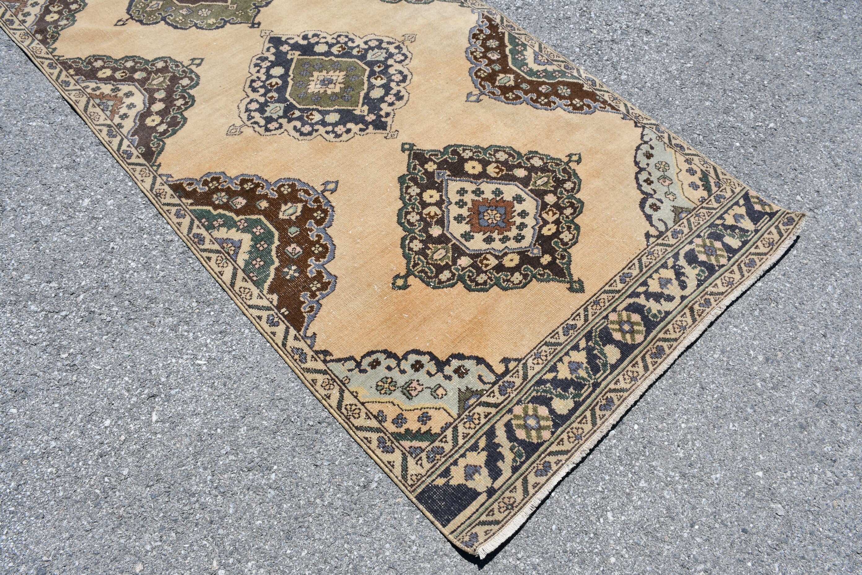 Pastel Rugs, Turkish Rugs, Oriental Rug, Vintage Rug, Hallway Rug, Beige Floor Rug, Bedroom Rug, 3.7x11.9 ft Runner Rug, Rugs for Corridor