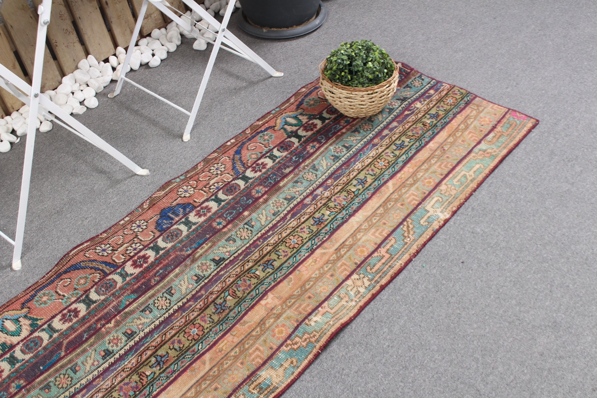 Stair Rug, 2.2x7.2 ft Runner Rugs, Aztec Rug, Vintage Rug, Turkish Rug, Home Decor Rugs, Oushak Rugs, Green Antique Rugs, Corridor Rugs