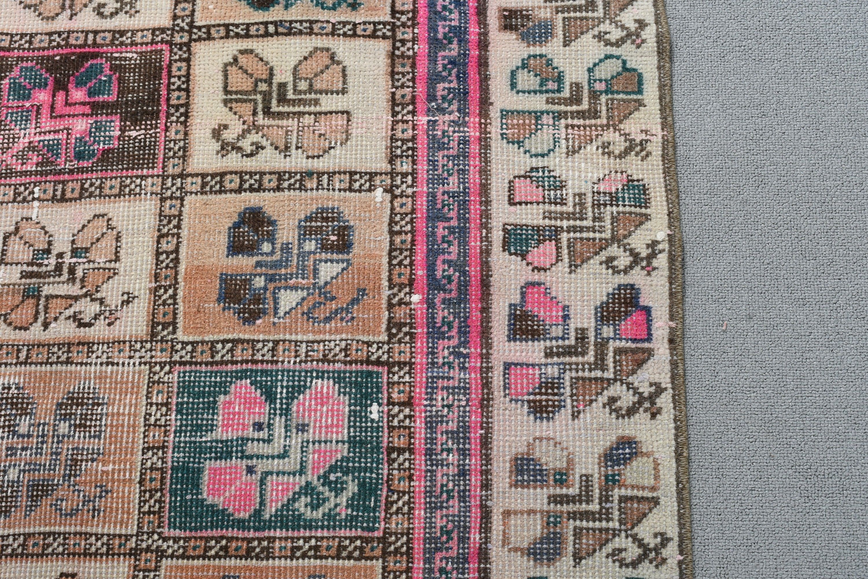 Lüks Halı, Mutfak Halısı, Oushak Halısı, Soğuk Halı, Bej 2,5x8,7 ft Runner Halısı, Vintage Runner Halıları, Vintage Halı, Türk Halısı