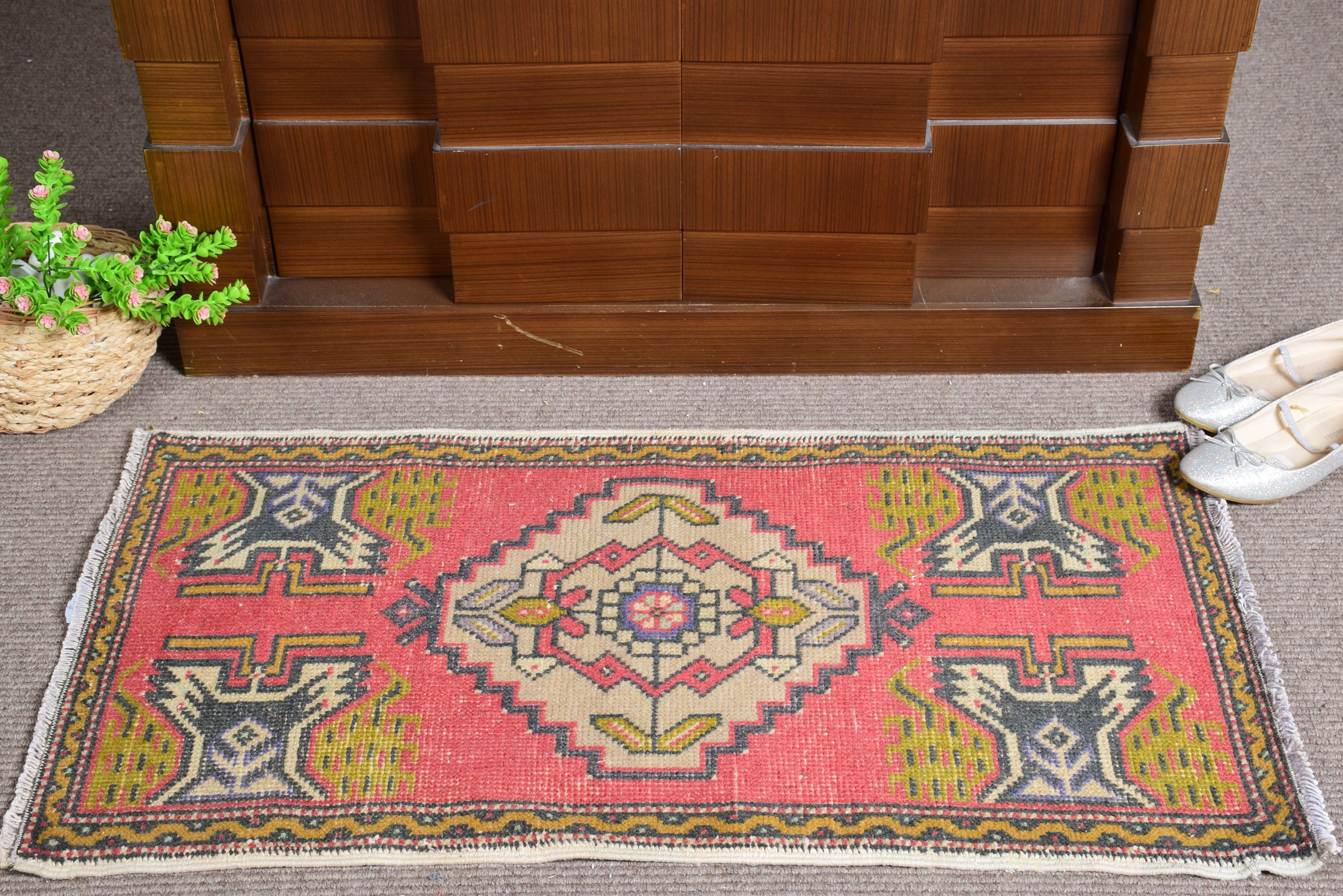 Rugs for Door Mat, Red Floor Rug, Oushak Rug, Bathroom Rug, Wool Rugs, Turkish Rug, 1.7x3.2 ft Small Rug, Wall Hanging Rug, Vintage Rug