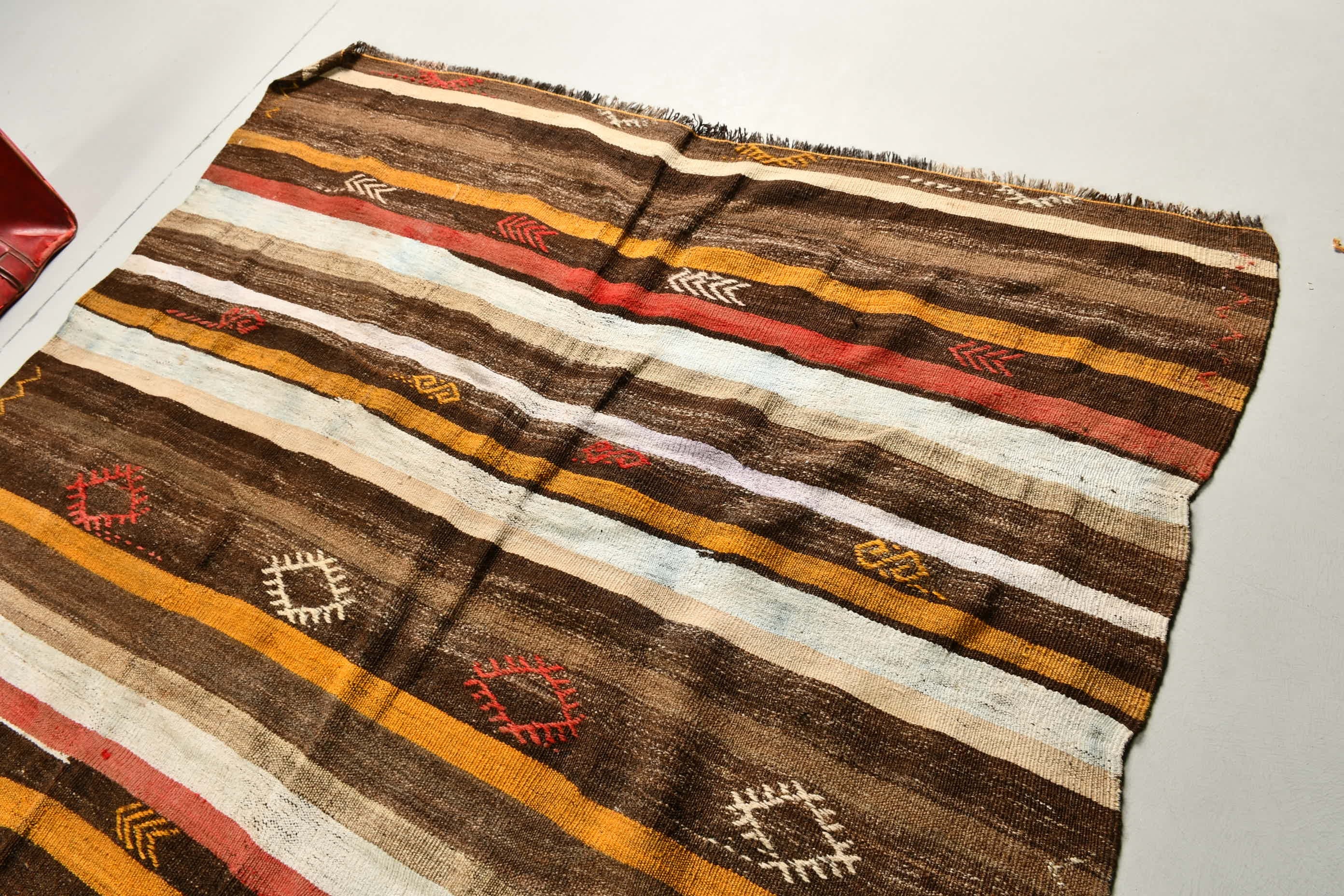 Kahverengi Havalı Halılar, Türk Halısı, 6.1x8 ft Büyük Halılar, Yurt Halısı, Ev Dekorasyonu Halısı, Kilim, Antika Halı, Vintage Halı, Yemek Odası Halıları, Salon Halısı