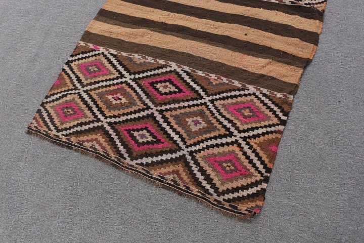 Rugs for Entry, Brown Cool Rug, Kilim, Vintage Rug, Kitchen Rugs, Turkish Rug, 3.7x5.4 ft Accent Rug, Floor Rugs, Boho Rugs, Bedroom Rugs