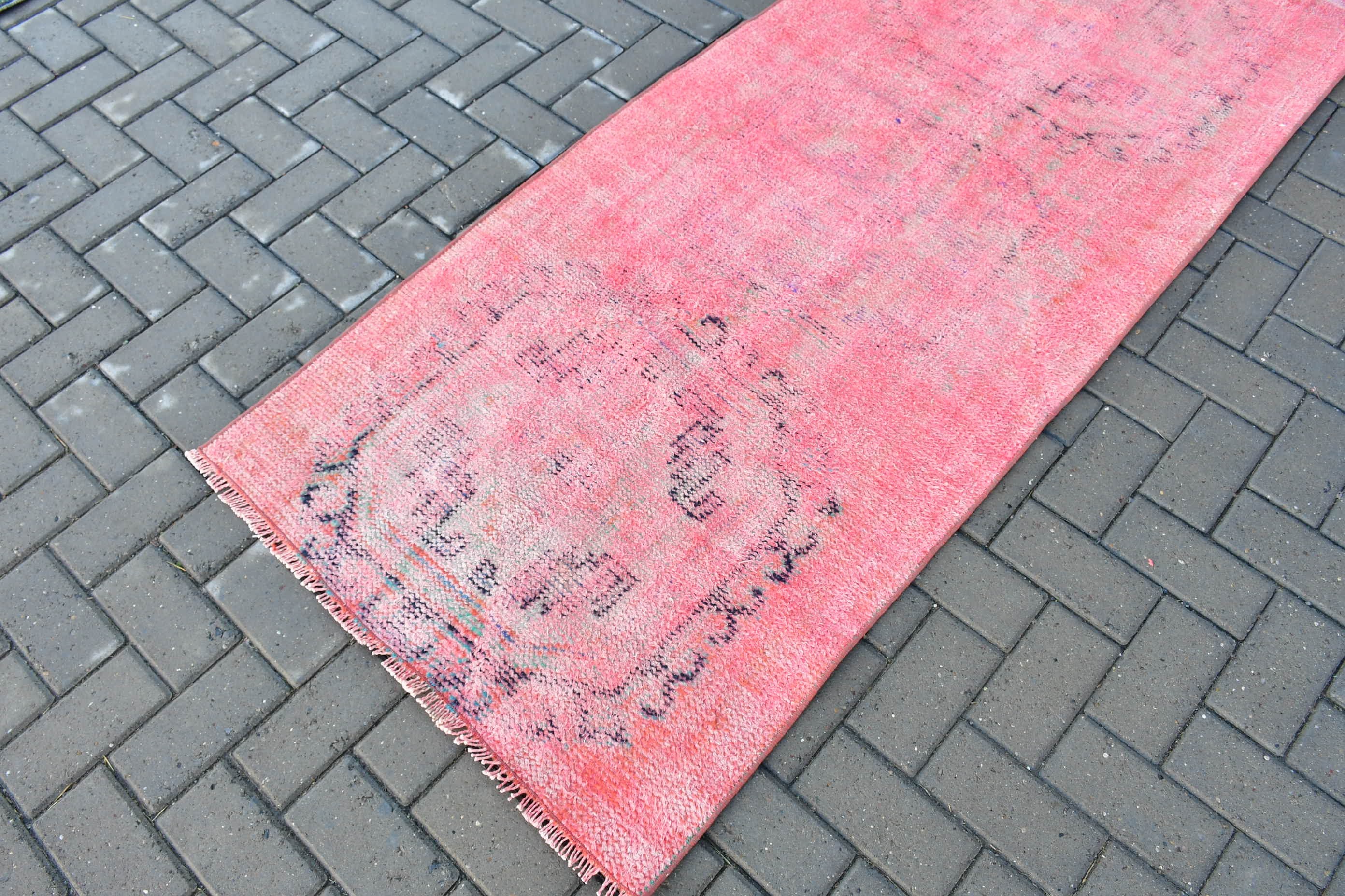 Old Rug, Pink Cool Rug, Anatolian Rug, Turkish Rug, 2.8x8 ft Runner Rugs, Vintage Rug, Rugs for Stair, Hallway Rug, Moroccan Rug, Floor Rug