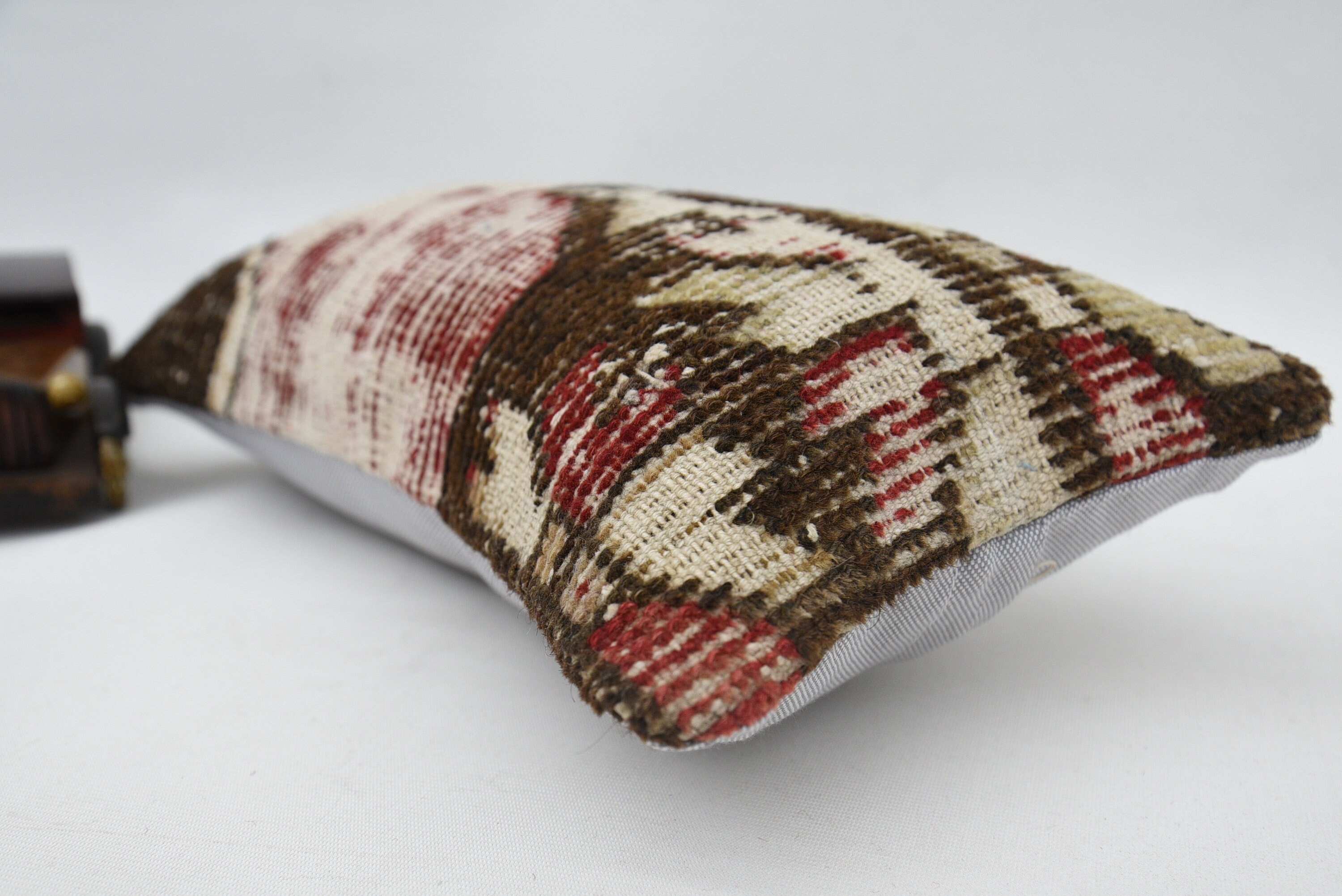 Turkish Corner Cushion, Kilim Pillow Cover, Ethnical Kilim Rug Pillow, Turkish Pillow, 8"x16" Brown Cushion Cover