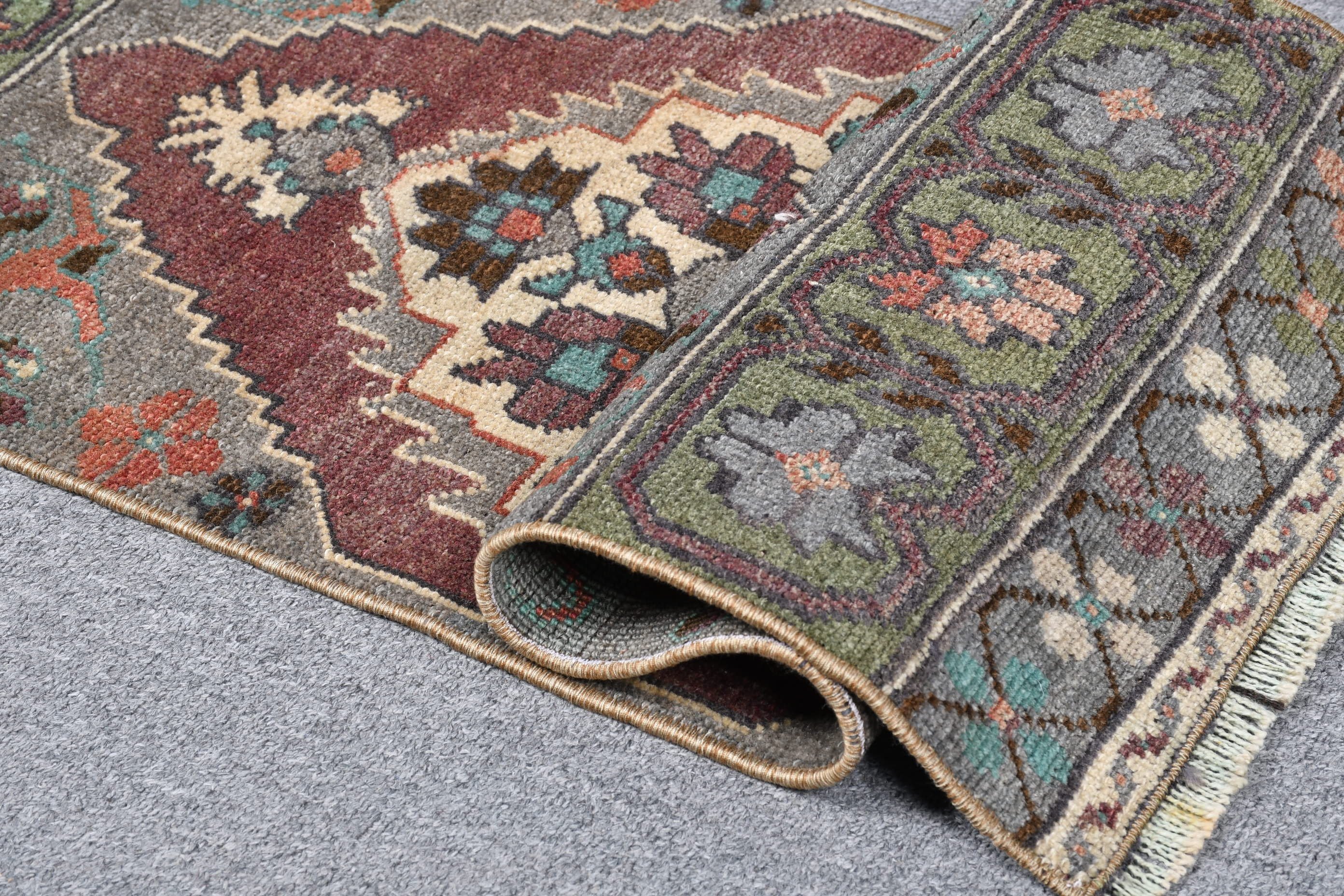 Kitchen Rug, Antique Rug, 1.3x3.5 ft Small Rug, Wool Rugs, Bedroom Rug, Gray Anatolian Rug, Rugs for Car Mat, Vintage Rug, Turkish Rug