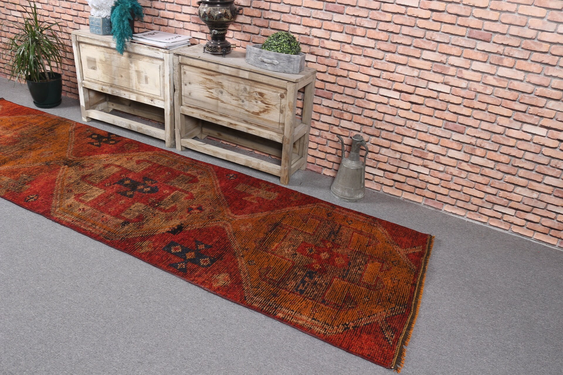 Rugs for Corridor, Hallway Rugs, Vintage Rugs, Turkish Rug, Oriental Rug, Red Wool Rugs, 3x10.7 ft Runner Rug, Muted Rug, Moroccan Rug