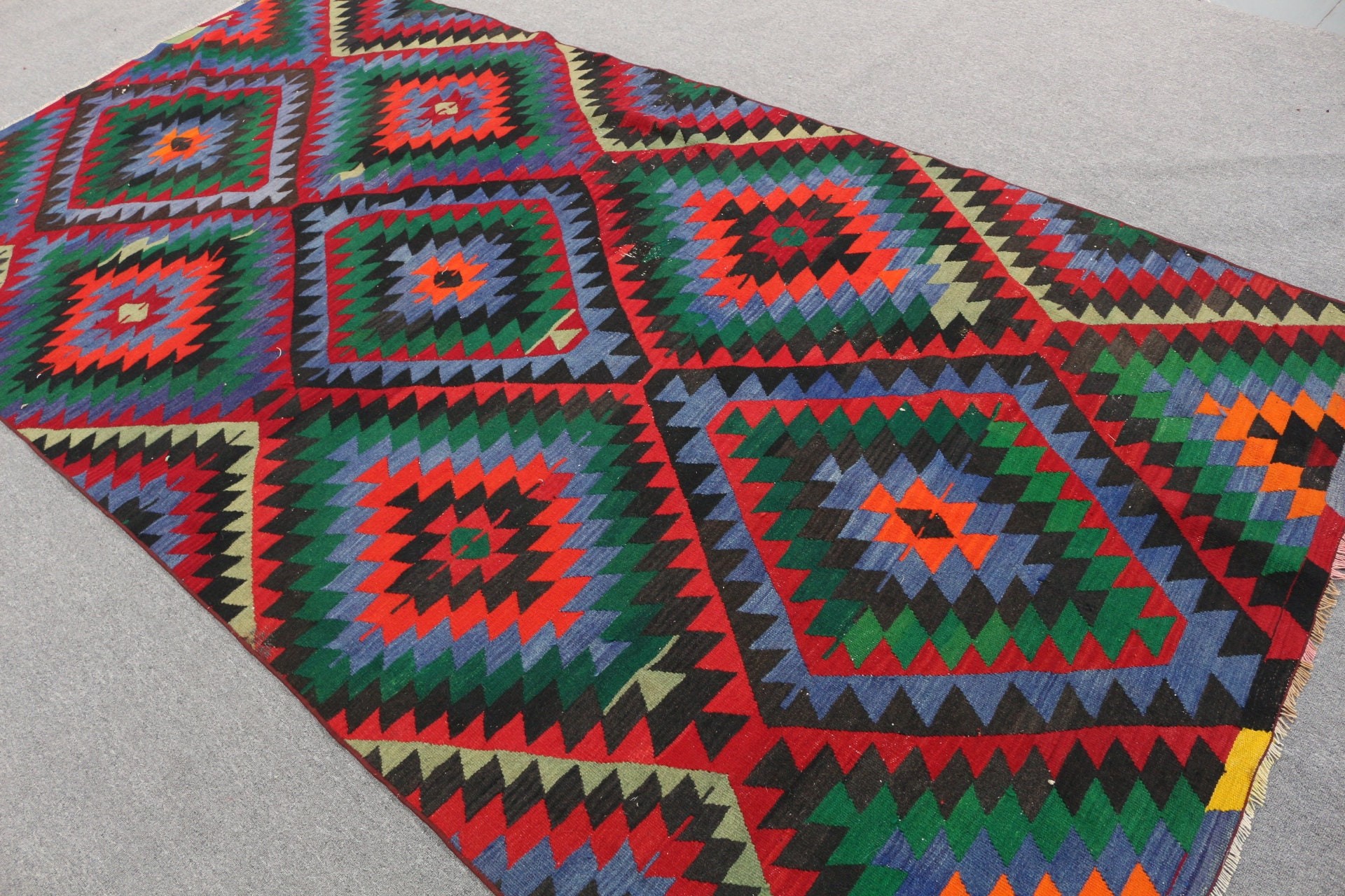 Yemek Odası Halıları, Mutfak Halıları, Yatak Odası Halıları, Kilim, Gökkuşağı Oushak Halısı, 5.1x10.1 ft Büyük Halı, Antika Halı, Türk Halısı, Vintage Halı