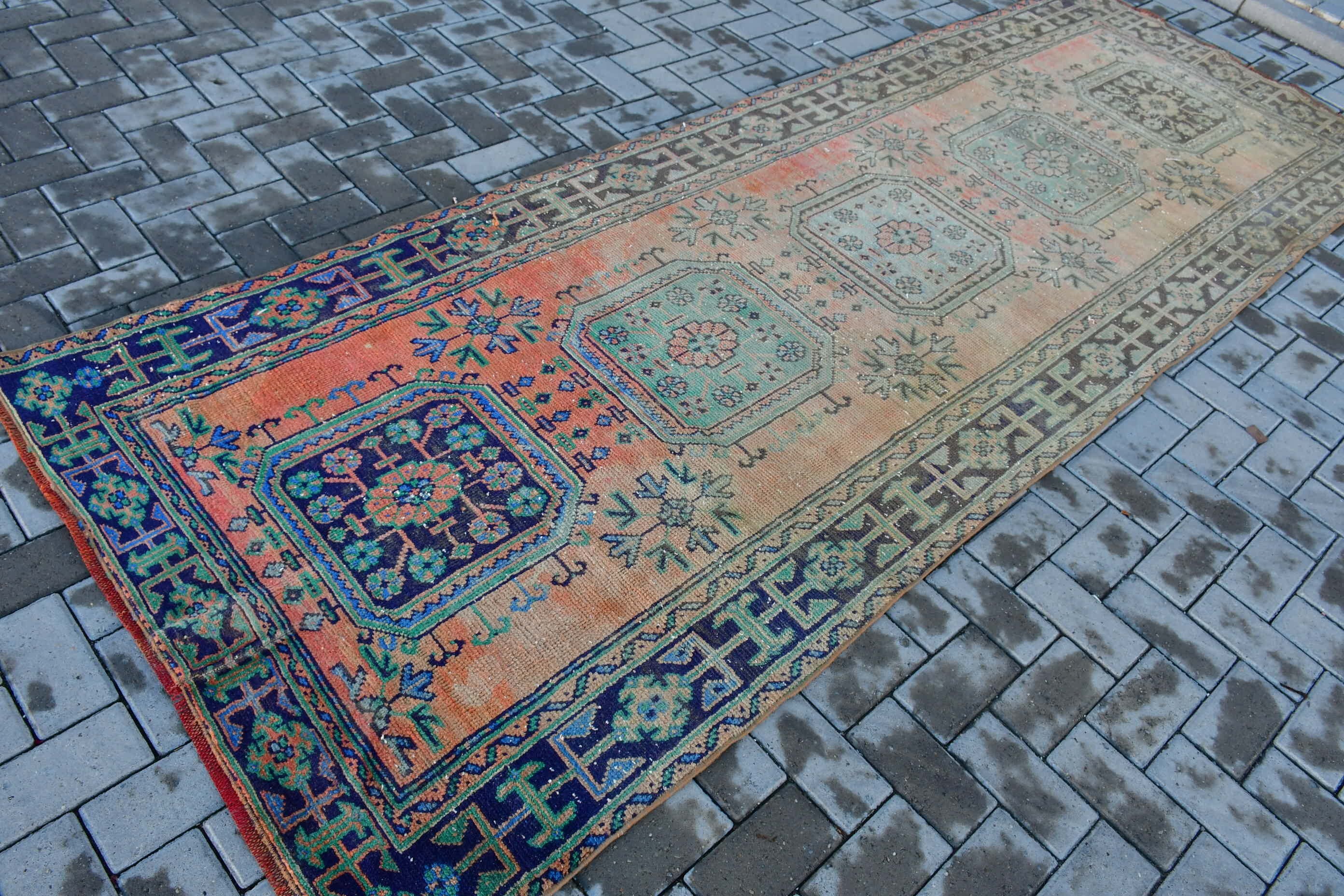 Anatolian Rug, Corridor Rug, Rugs for Stair, Aztec Rug, Orange Kitchen Rugs, Antique Rug, 3.9x11.1 ft Runner Rugs, Vintage Rug, Turkish Rug