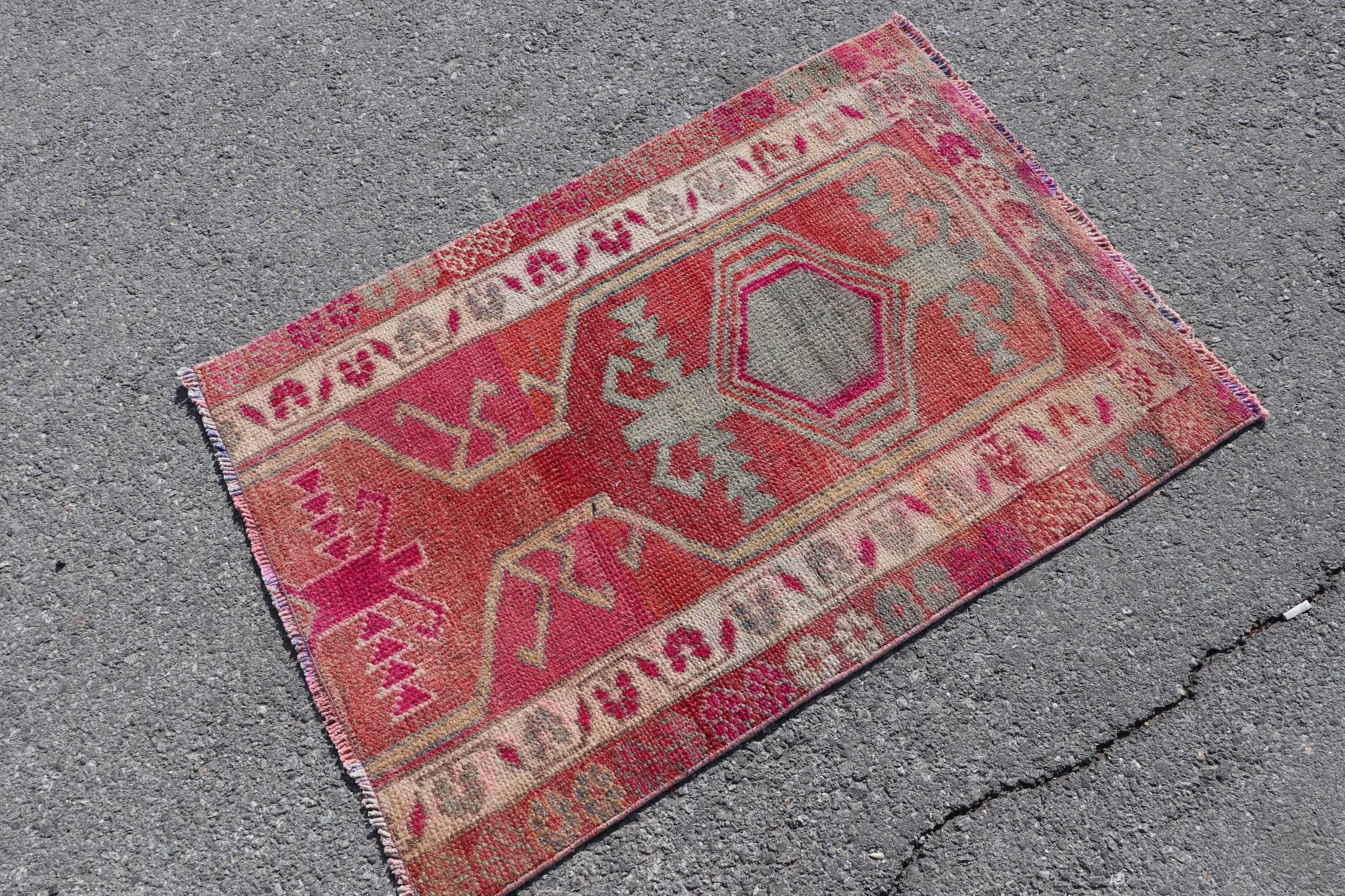 Vintage Rug, Turkish Rug, Bathroom Rug, Rugs for Bathroom, Oushak Rug, 2.4x3.4 ft Small Rug, Cute Rug, Red Cool Rug, Floor Rug, Nursery Rug