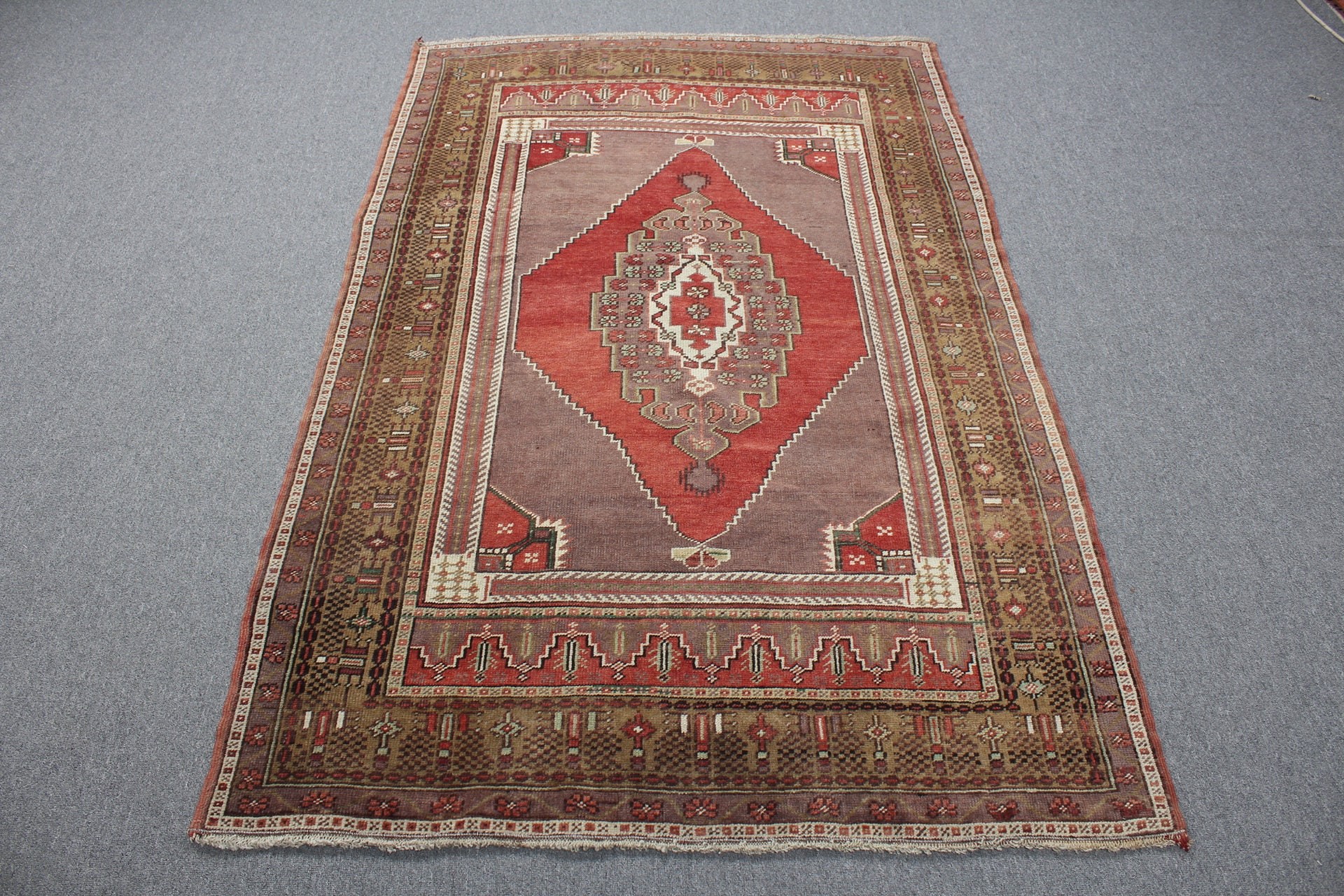 Oushak Halısı, Fas Halıları, Kırmızı Yer Halıları, Yemek Odası Halısı, 4x6,2 ft Alan Halıları, Vintage Halı, Oturma Odası Halısı, Dekoratif Halı, Türk Halıları