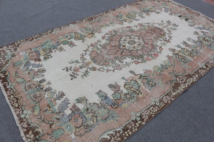 Yemek Odası Halısı, Bej Mutfak Halısı, 5.5x9.3 ft Büyük Halı, Türk Halısı, Salon Halıları, Anadolu Halıları, Vintage Halı, Antika Halı, Salon Halısı