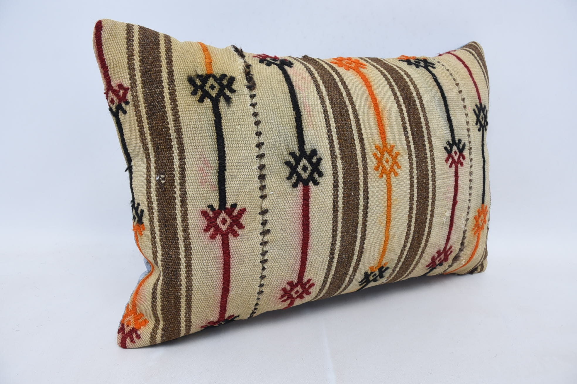 Ethnic Throw Cushion Cover, 16"x24" Beige Pillow, Kilim Pillow Cover, Ethnical Kilim Rug Pillow, Vintage Pillow, Christmas Pillow Cover