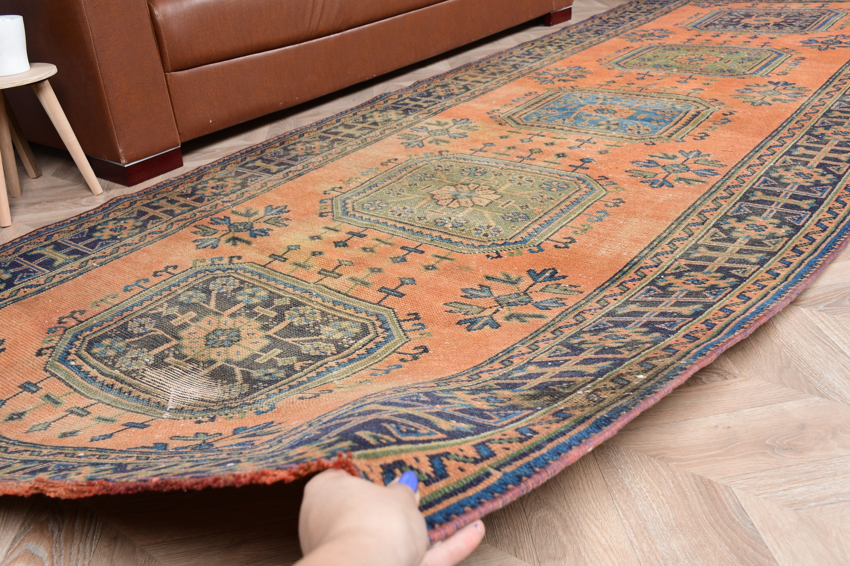 Vintage Rug, Salon Rug, Turkish Rug, Living Room Rug, Wool Rug, Brown  4.4x10.7 ft Large Rug, Pastel Rug, Anatolian Rug