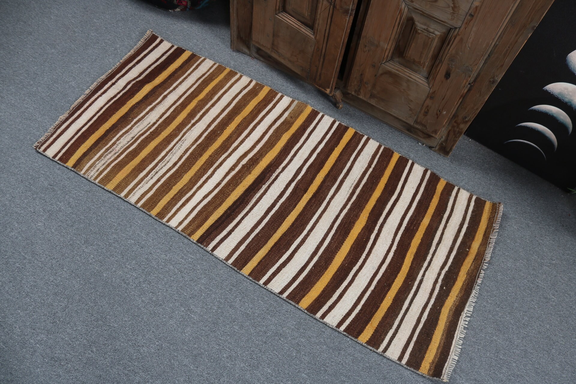 Etnik Halı, 2x4.4 ft Küçük Halı, Türk Halıları, Paspas Halıları, Mutfak Halısı, Kahverengi Nötr Halı, Vintage Halılar, Modern Halı, Kilim