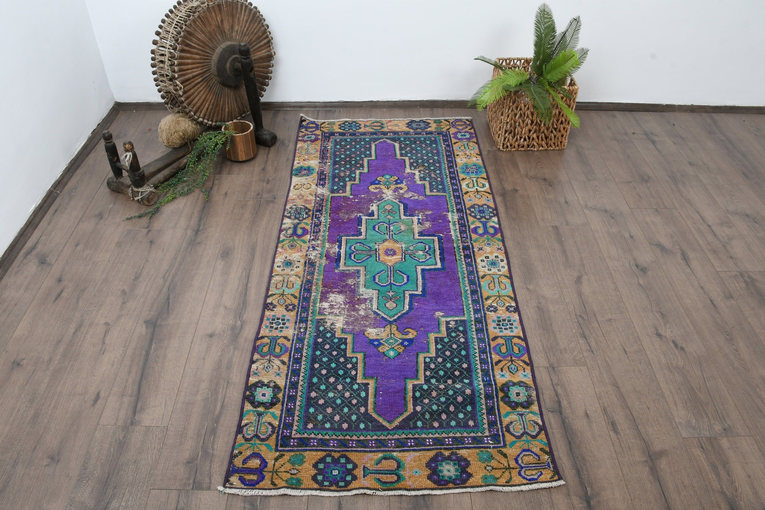 Purple Antique Rug, 2.6x6 ft Accent Rug, Vintage Rug, Boho Rug, Turkish Rugs, Bedroom Rug, Moroccan Rug, Kitchen Rug, Oriental Rugs